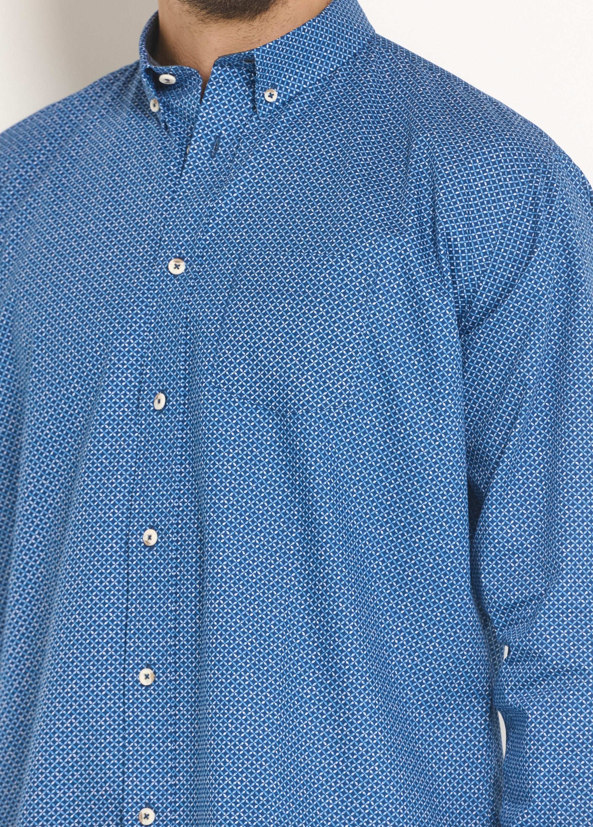 Camicia_di_cotone_a_maniche_lunghe_fantasia_Bleu_DE2_slim