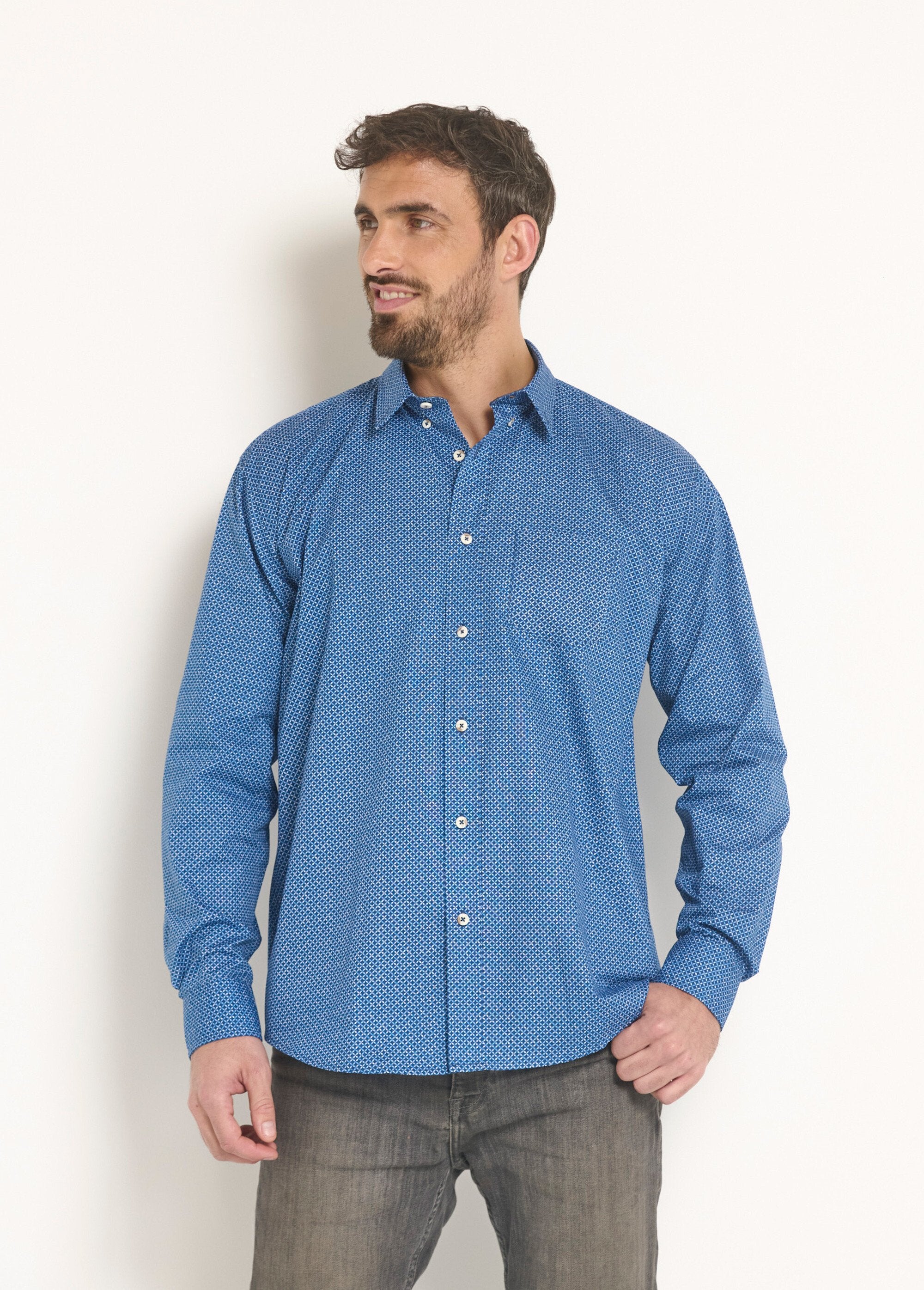 Camicia_di_cotone_a_maniche_lunghe_fantasia_Bleu_FA1_slim