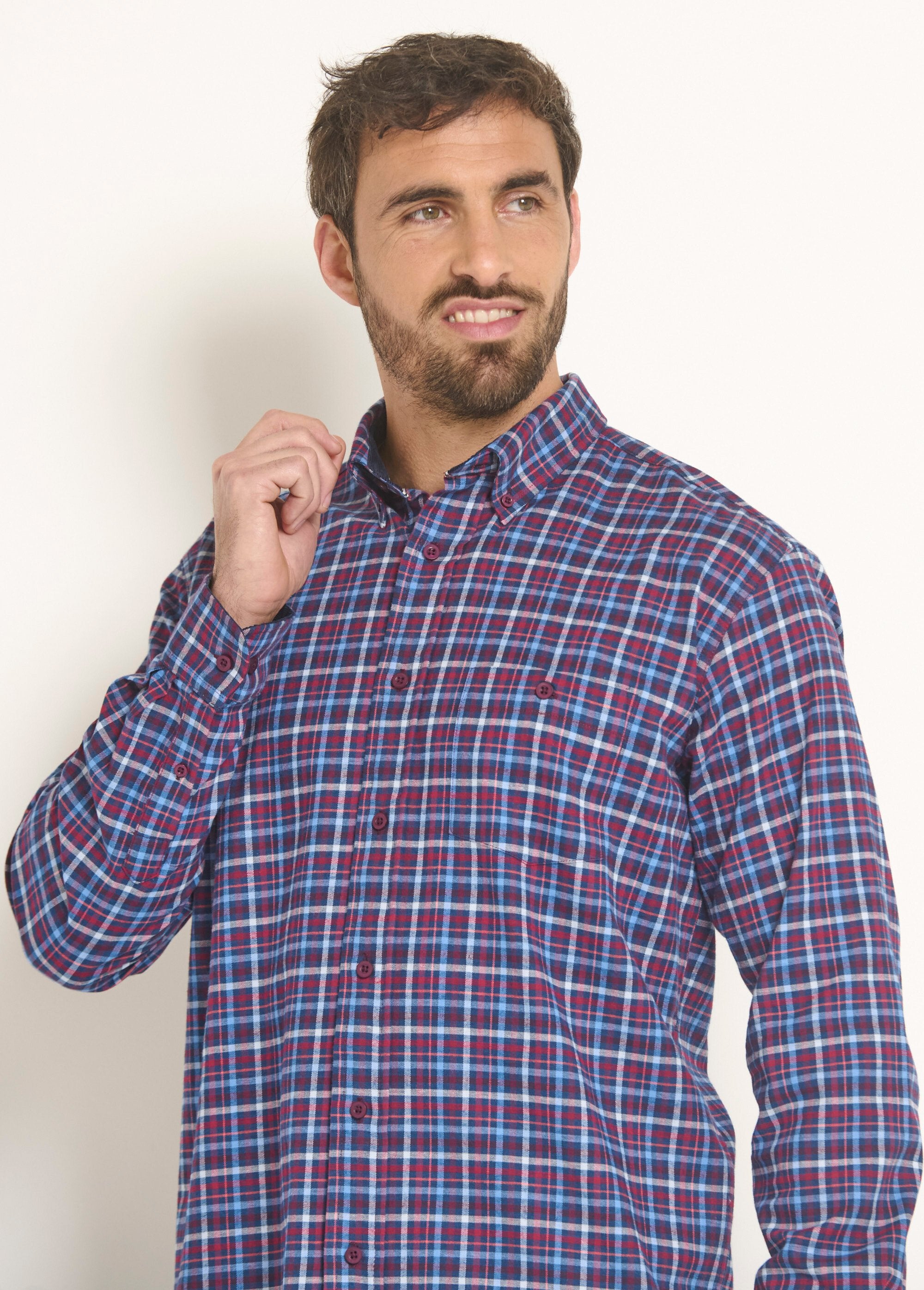 Camicia_di_flanella_stretch_a_quadri_Carreaux_bleu_DE1_slim