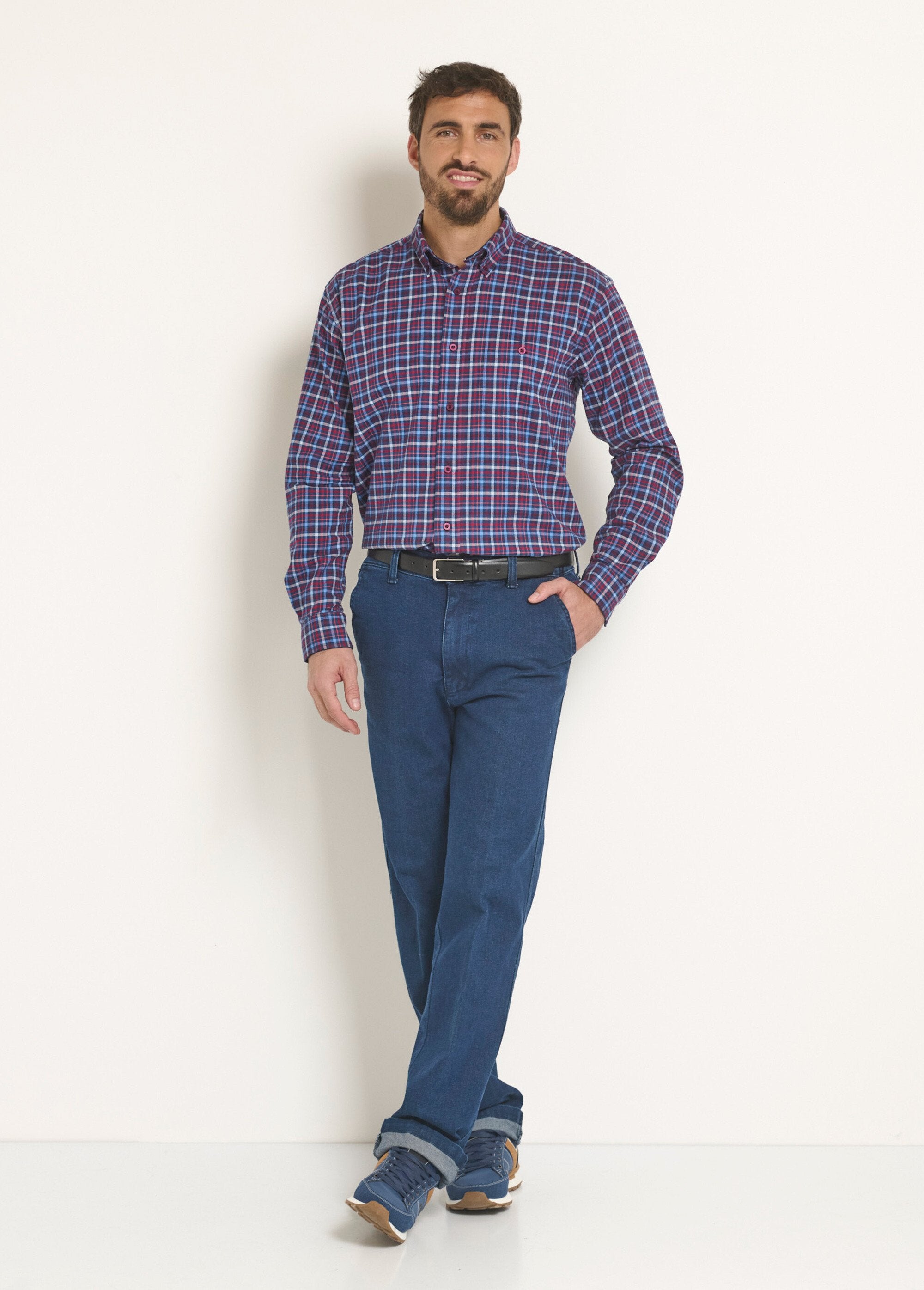 Camicia_di_flanella_stretch_a_quadri_Carreaux_bleu_SF1_slim