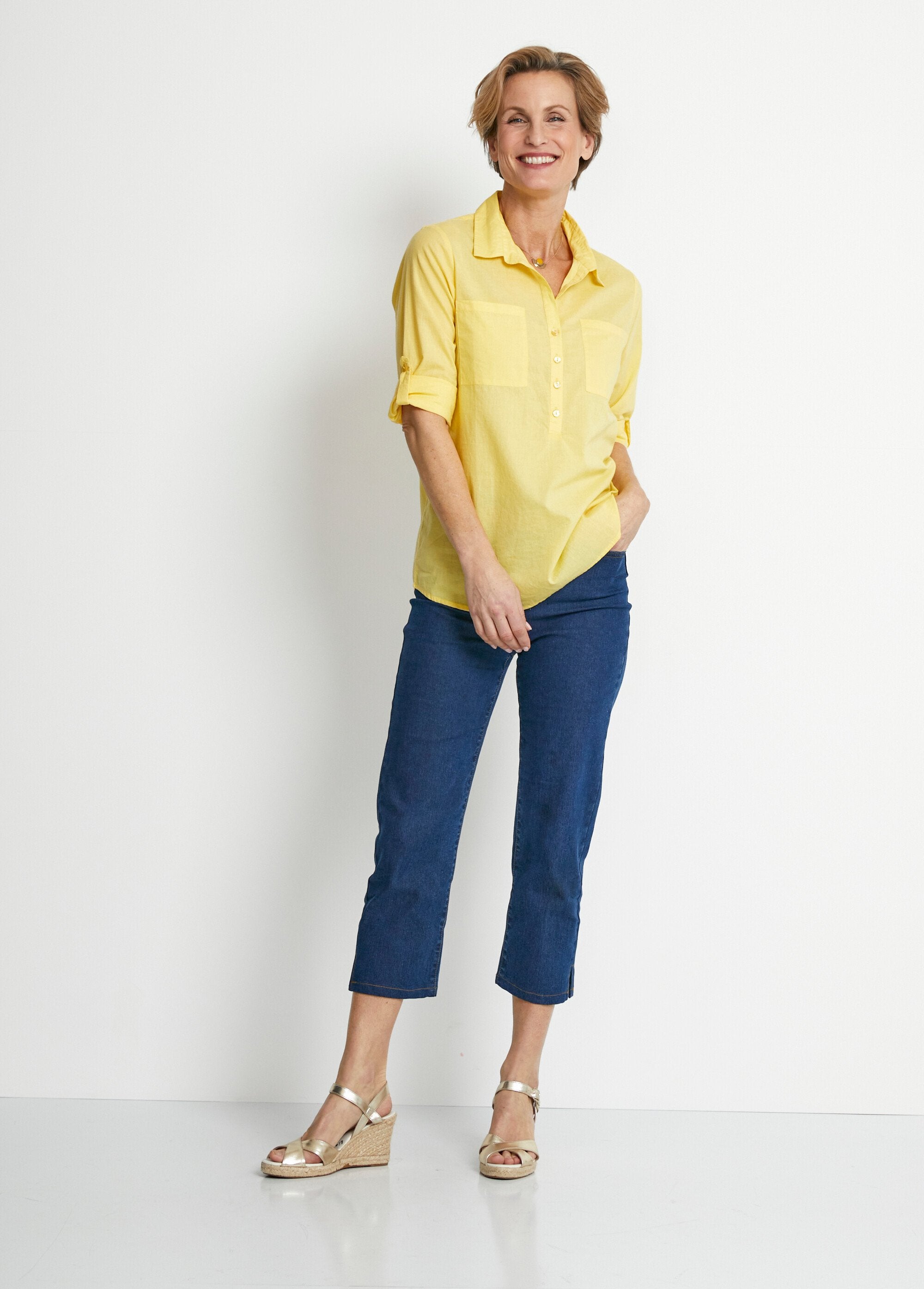 Camicetta_lunga_in_cotone_stampato_con_bottoni_Jaune_SF1_slim