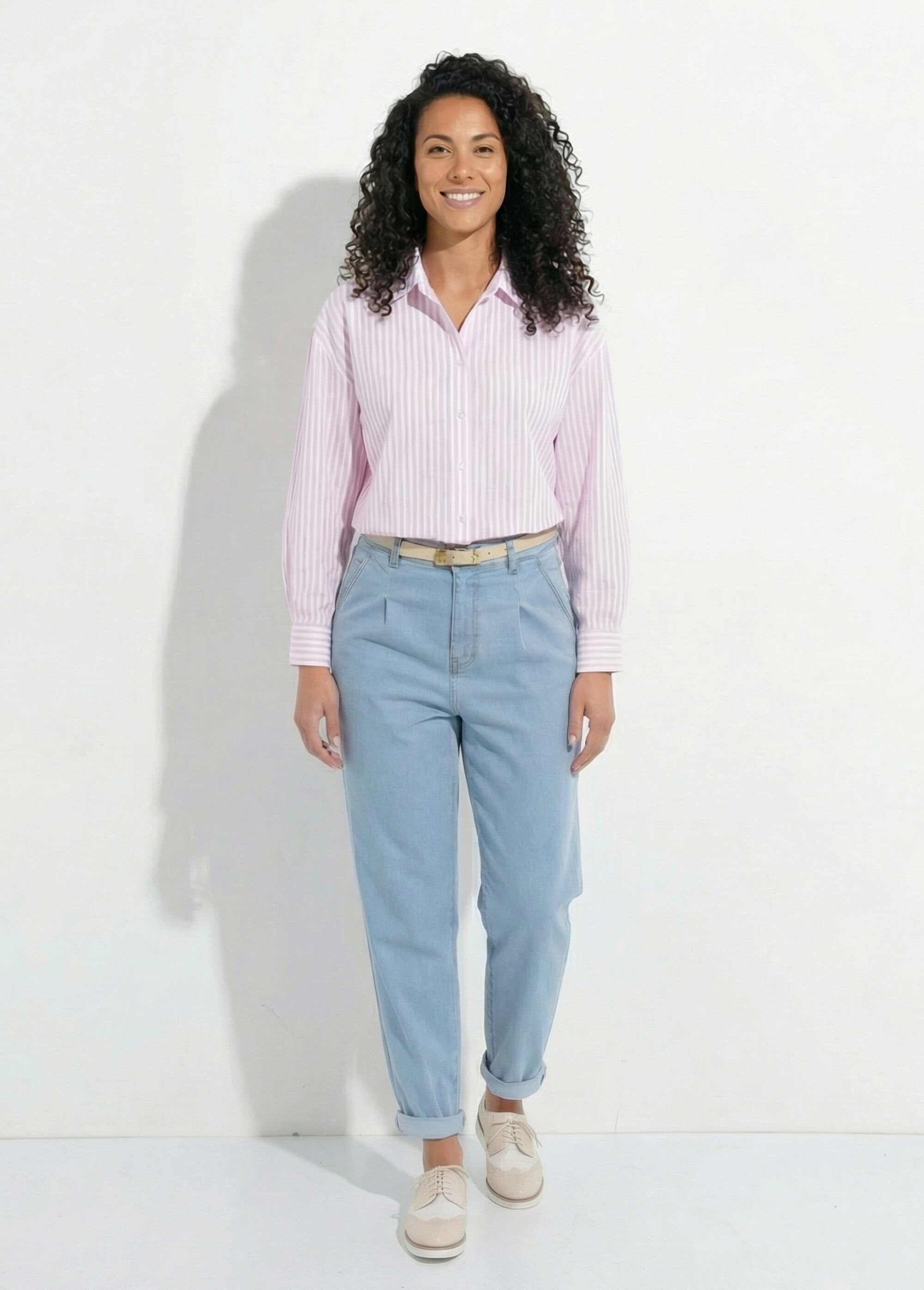 Camicetta_button-down_a_righe_con_filati_tinti,_maniche_lunghe_Rose_et_blanc_SF1_slim