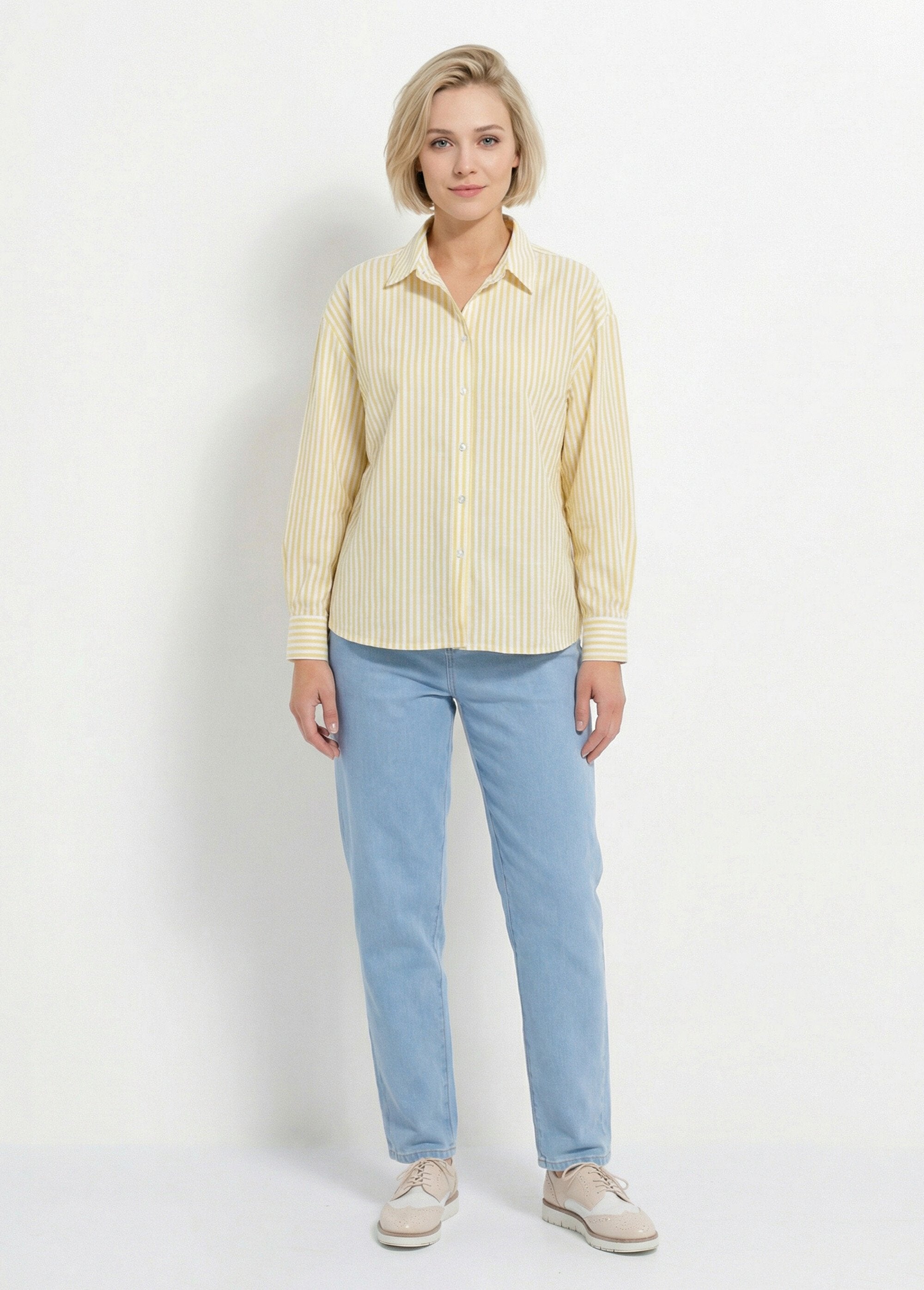 Camicetta_button-down_a_righe_con_filati_tinti,_maniche_lunghe_Jaune_et_blanc_SF1_slim