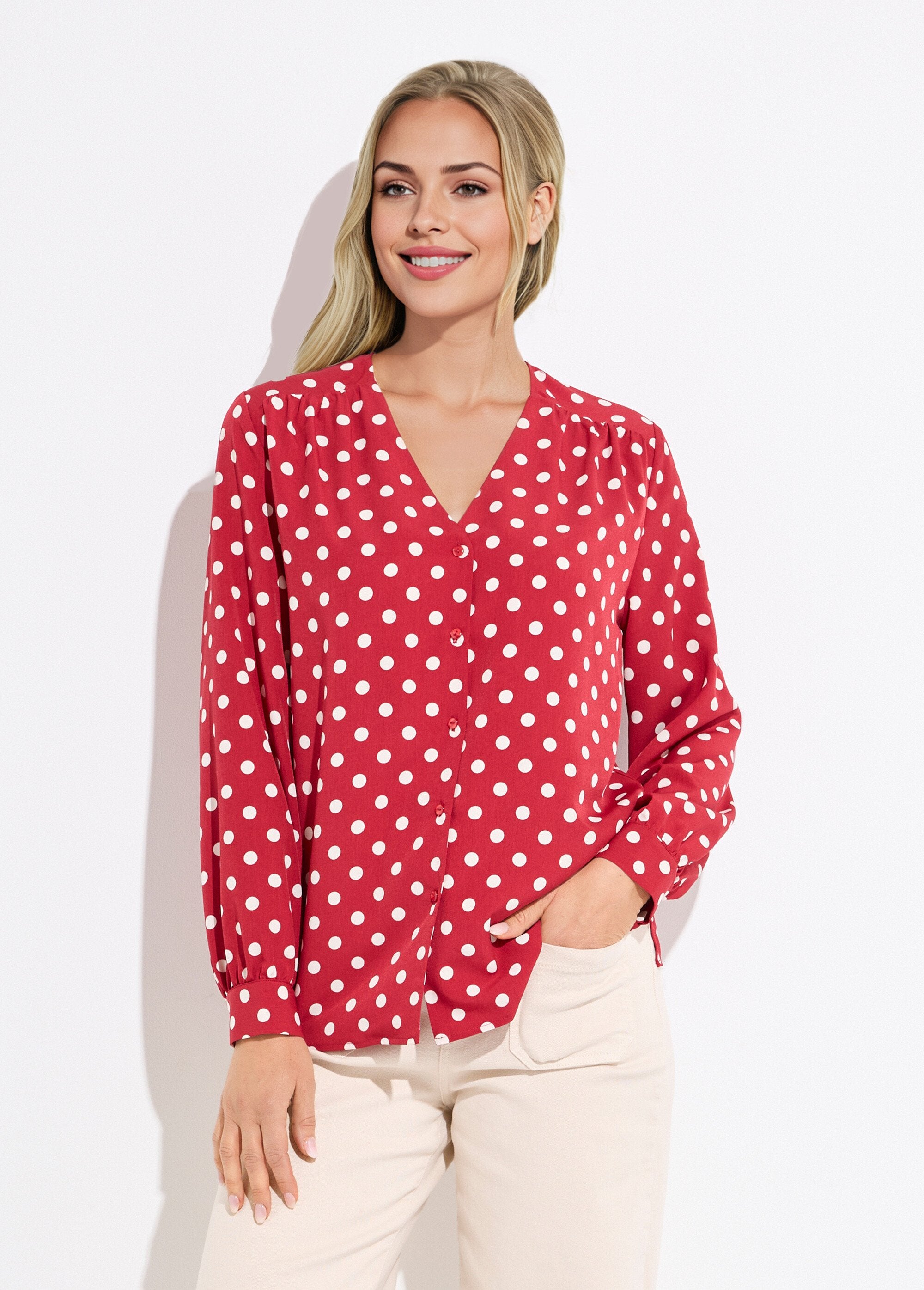 Camicetta_a_maniche_lunghe_con_scollo_a_V_e_stampa_a_pois_Bordeaux_et_ecru_FA1_slim