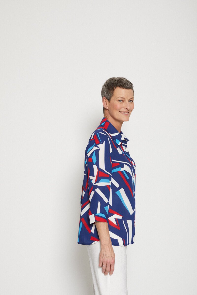 Camicetta_grafica_con_maniche_a_3/4_Bleu_et_rouge_DR1_slim