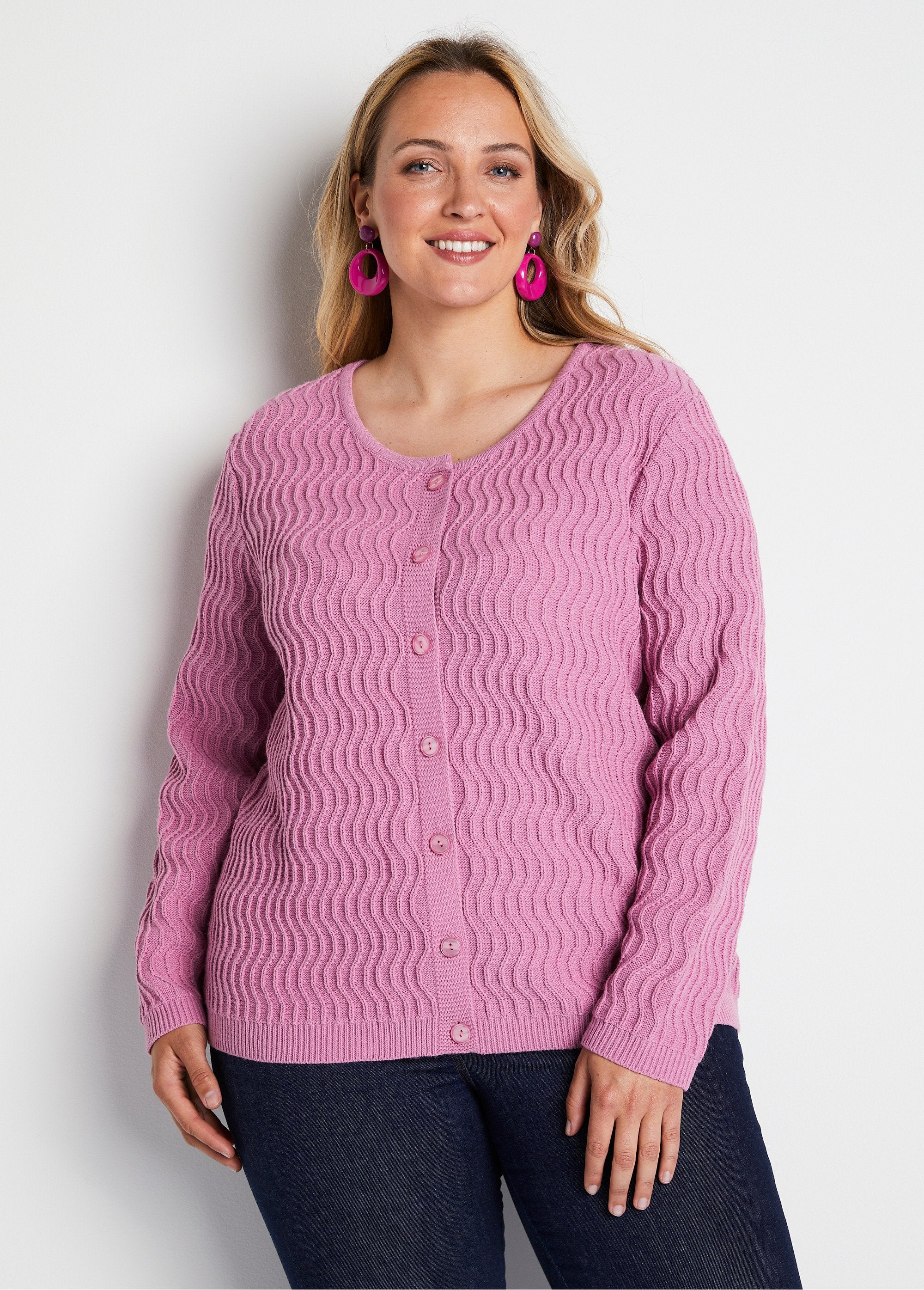 Cardigan_corto_a_maglia_fantasia_con_bottoni_Rosa_antico_FA1_curvy