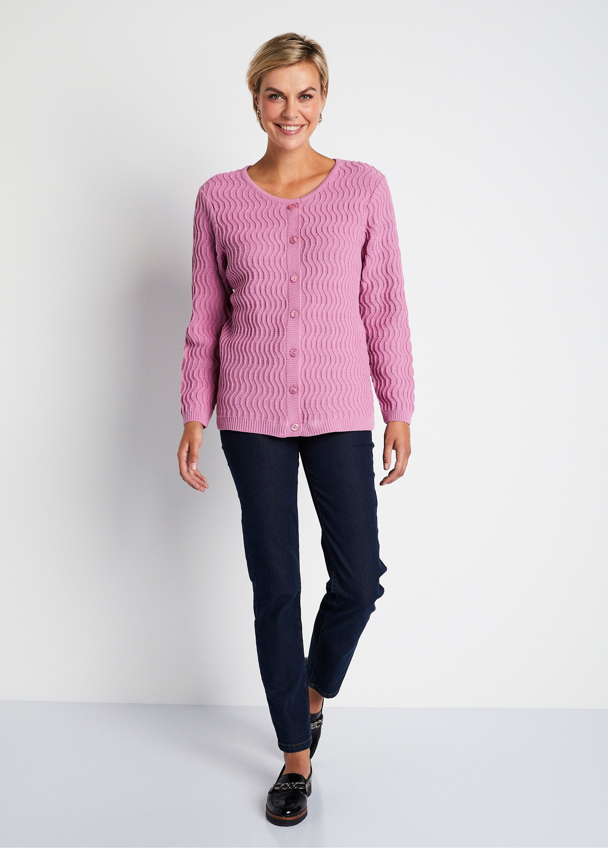 Cardigan_corto_a_maglia_fantasia_con_bottoni_Rosa_antico_SF1_slim