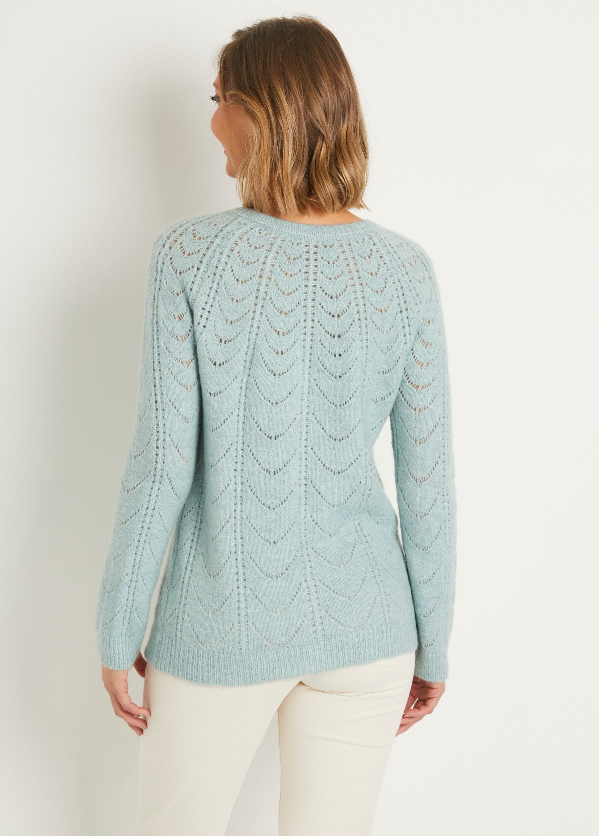 Gilet_cardigan_boutonné_chiné_ajouré_col_rond_Aqua_DO1_slim