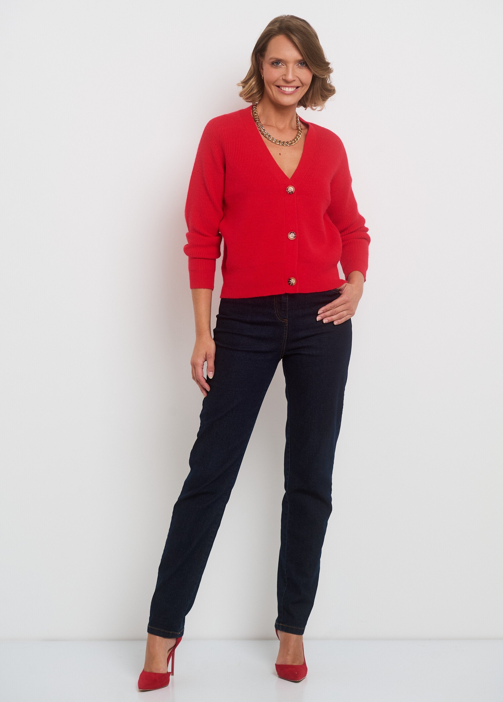 Cardigan_corto_con_scollo_a_V_e_bottoni_a_contrasto_Rouge_SF1_slim