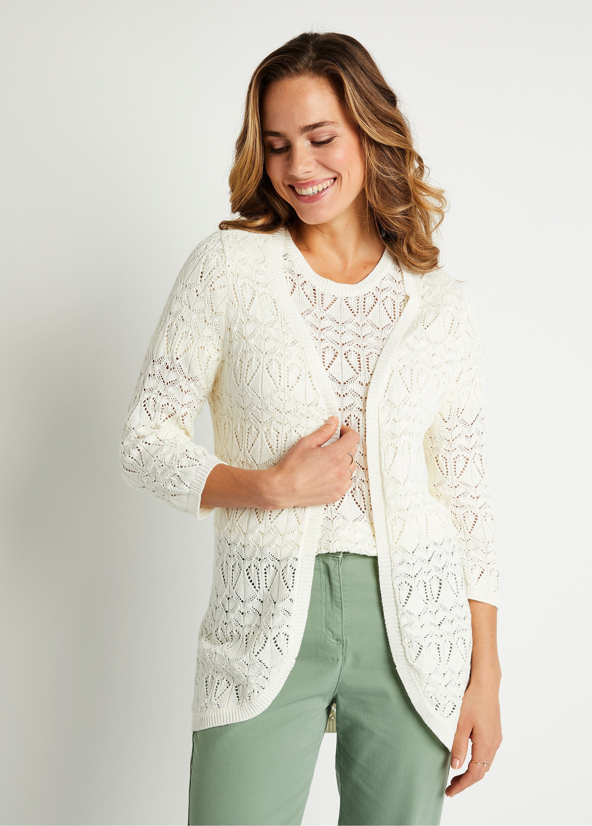 Cardigan_lungo_traforato_in_cotone,_maniche_a_3/4_Corda_FA1_slim