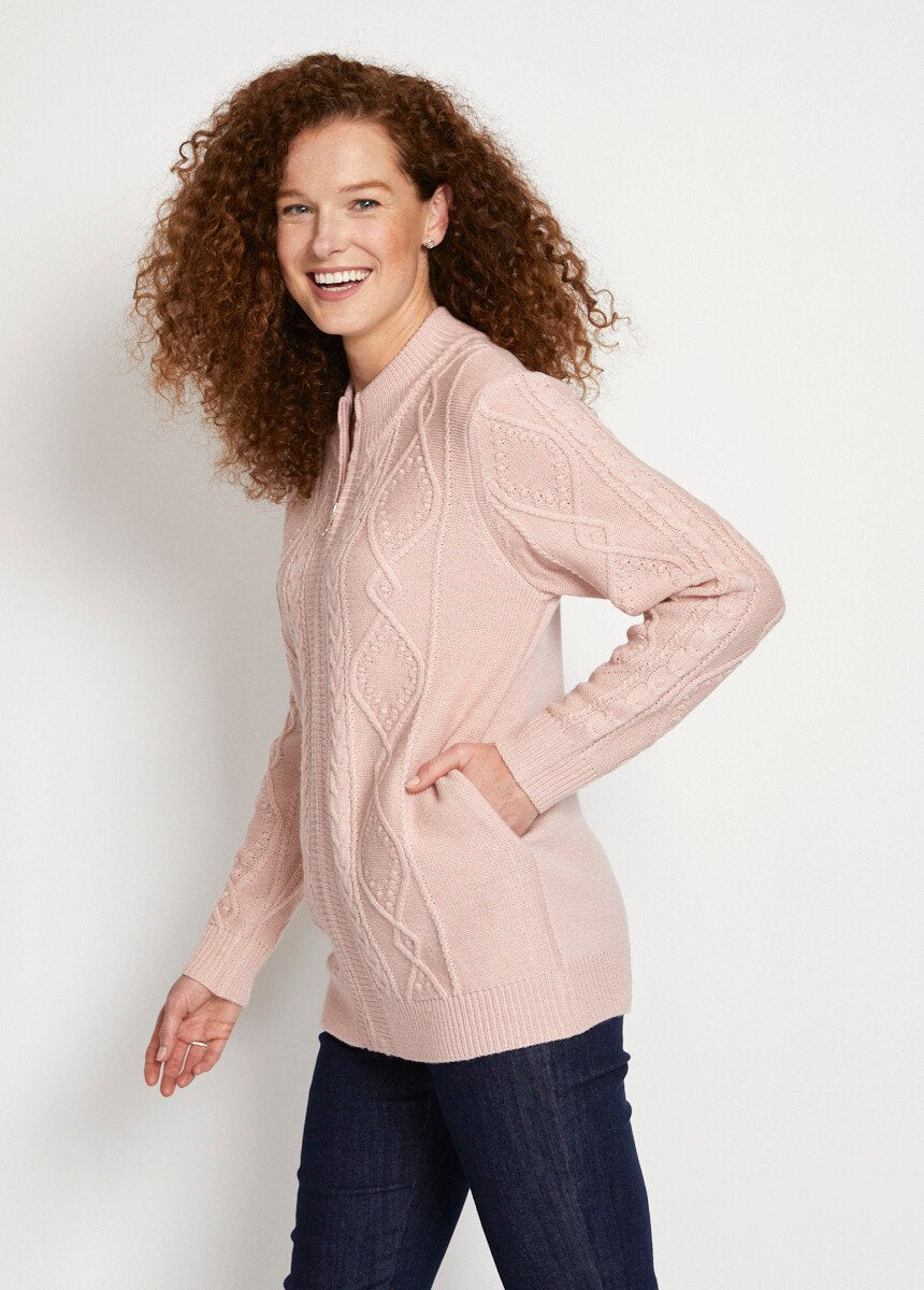 Caldo_cardigan_con_zip_e_collo_alto_lavorato_a_maglia_Rosa_DR1_slim