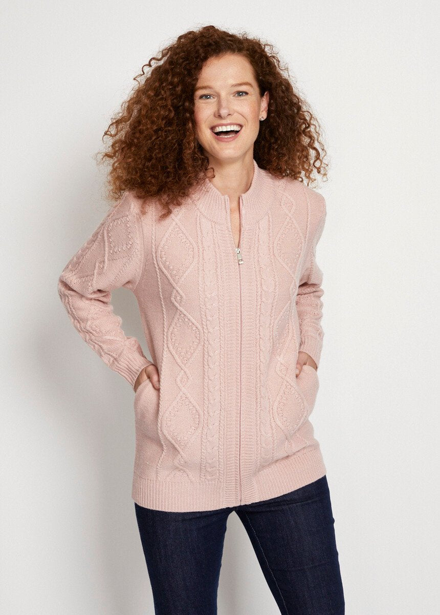 Caldo_cardigan_con_zip_e_collo_alto_lavorato_a_maglia_Rosa_FA1_slim