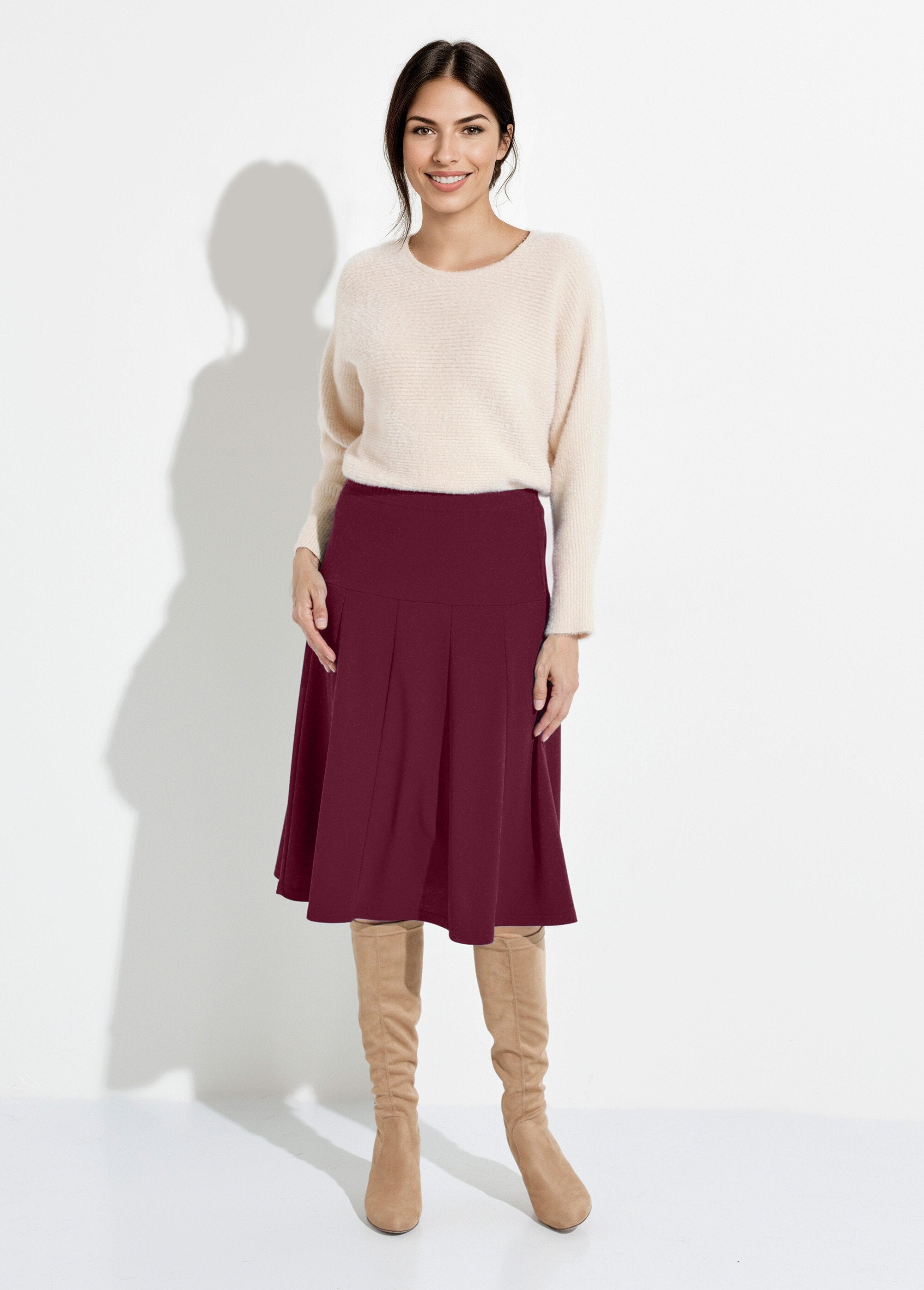 Gonna_svasata_a_tinta_unita_di_media_lunghezza_con_elastico_in_vita_Bordeaux_SF1_slim