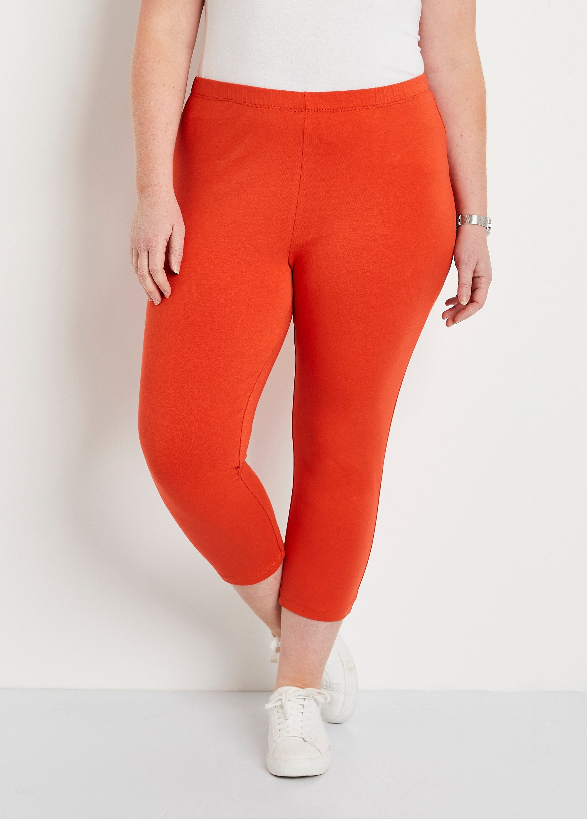 Leggings_corti_in_cotone_con_elastico_in_vita_ARANCIA_FA1_curvy