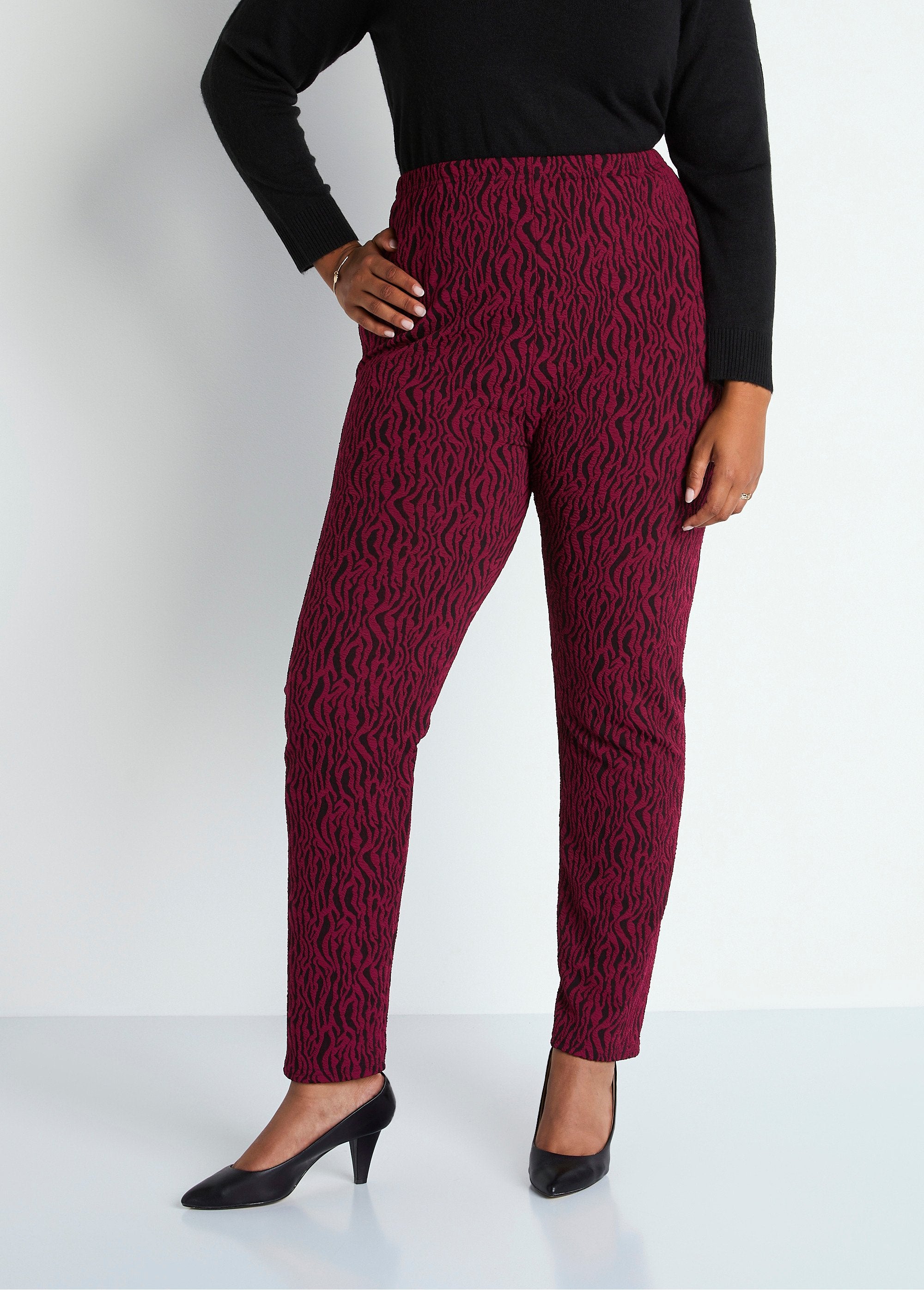 Legging_in_jacquard_con_vita_elasticizzata_Zebra_bordeaux_FA1_curvy