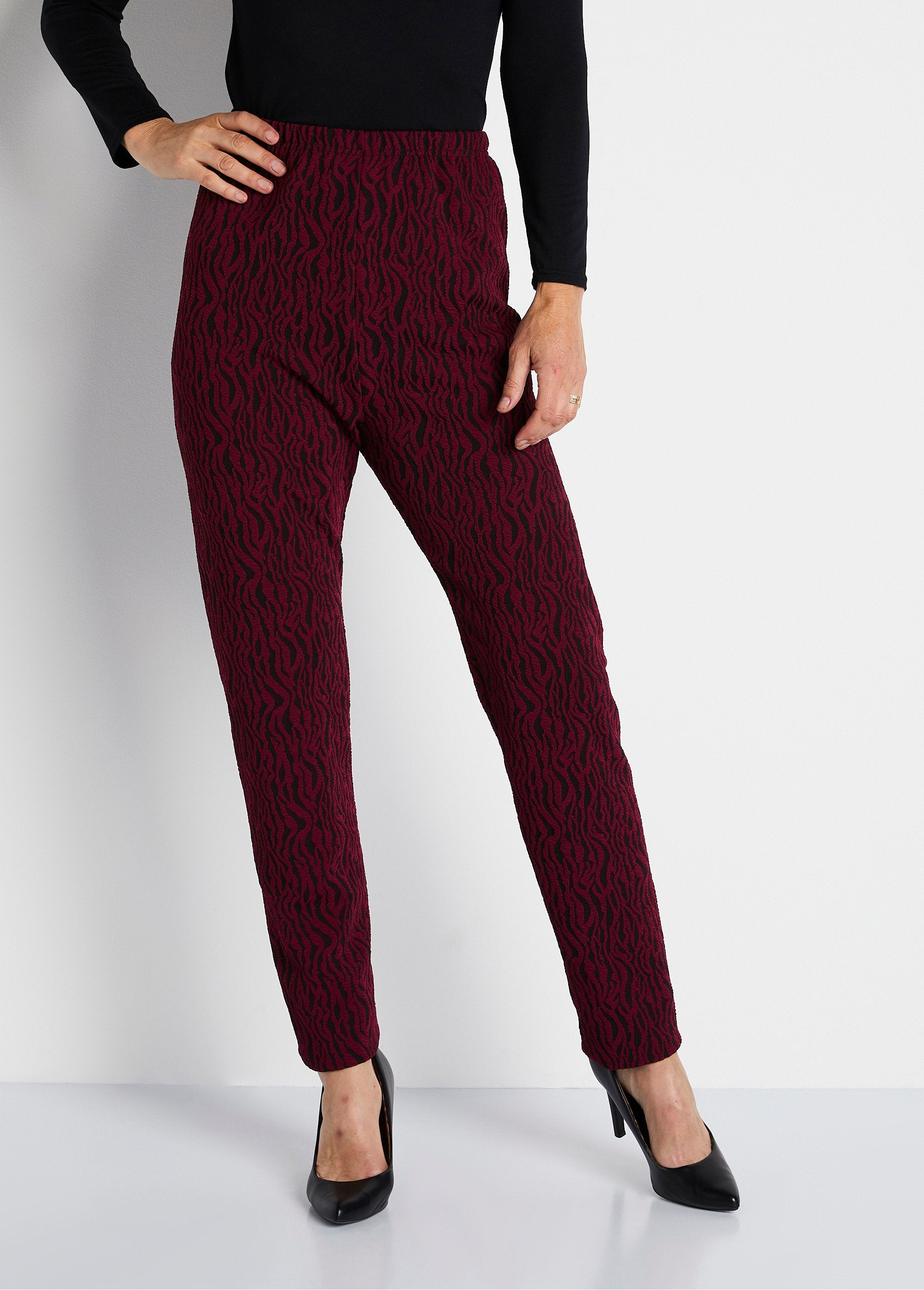 Legging_in_jacquard_con_vita_elasticizzata_Zebra_bordeaux_FA1_slim