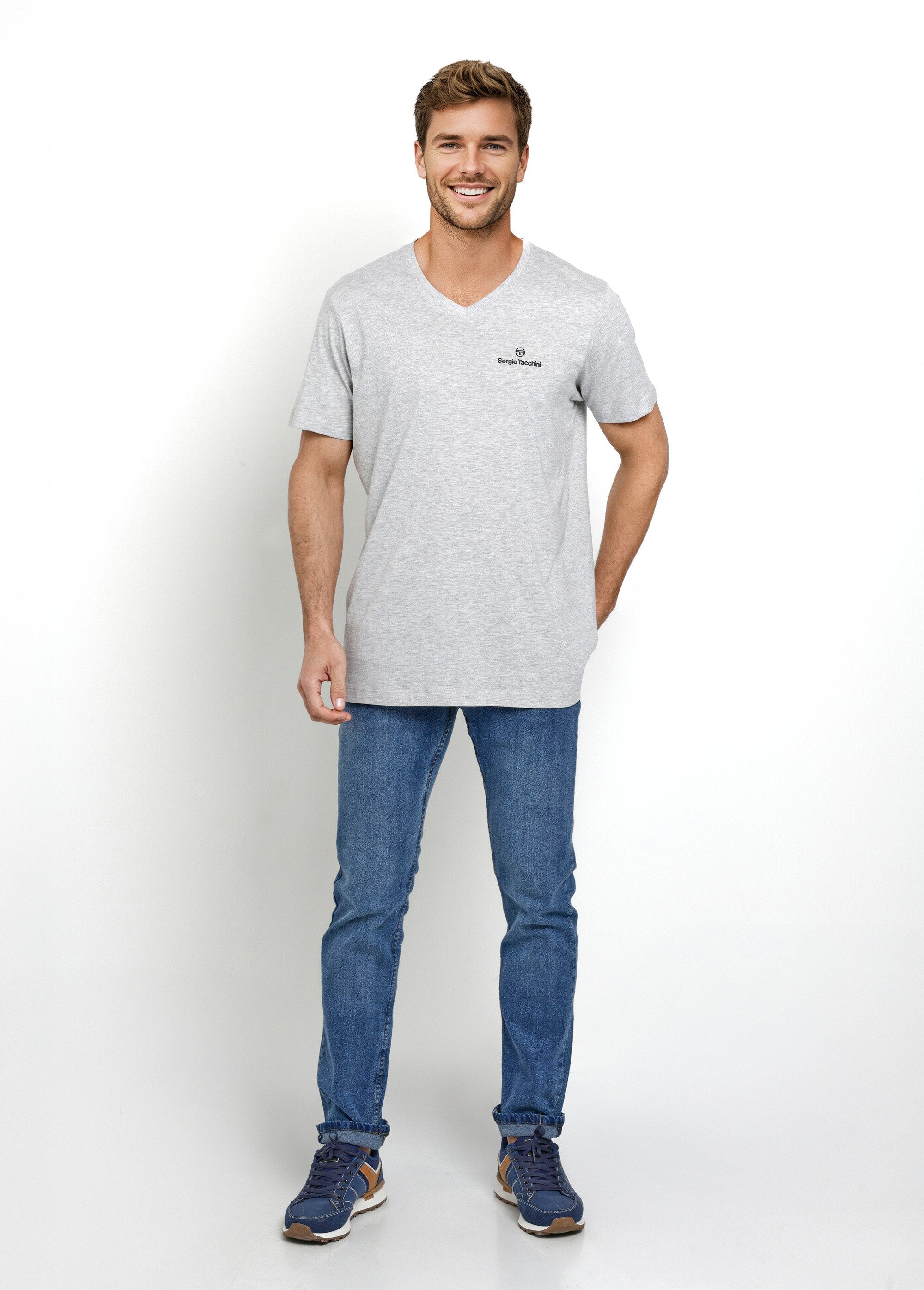 T-shirt_screziata_con_scollo_a_V_e_maniche_corte_Gris_SF1_slim