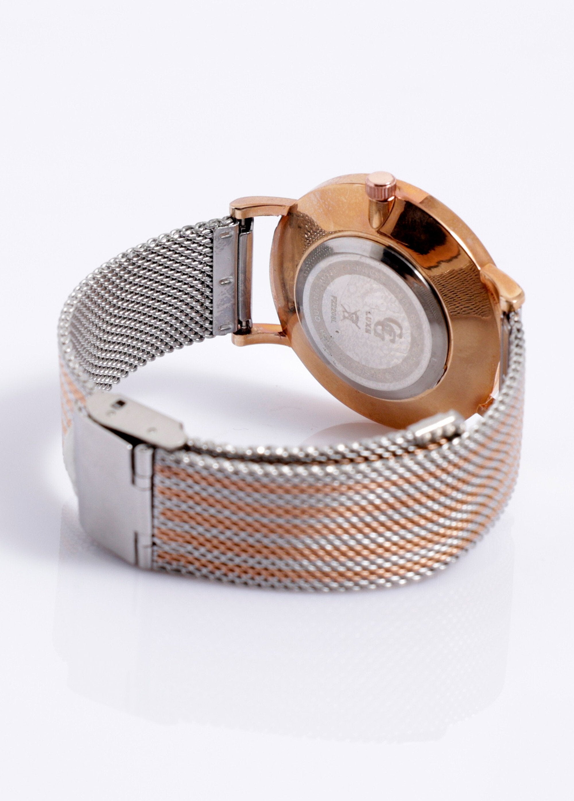 Orologio_con_bracciale_a_maglia_milanese_bicolore_Rose_argent_blanc_DO1_slim