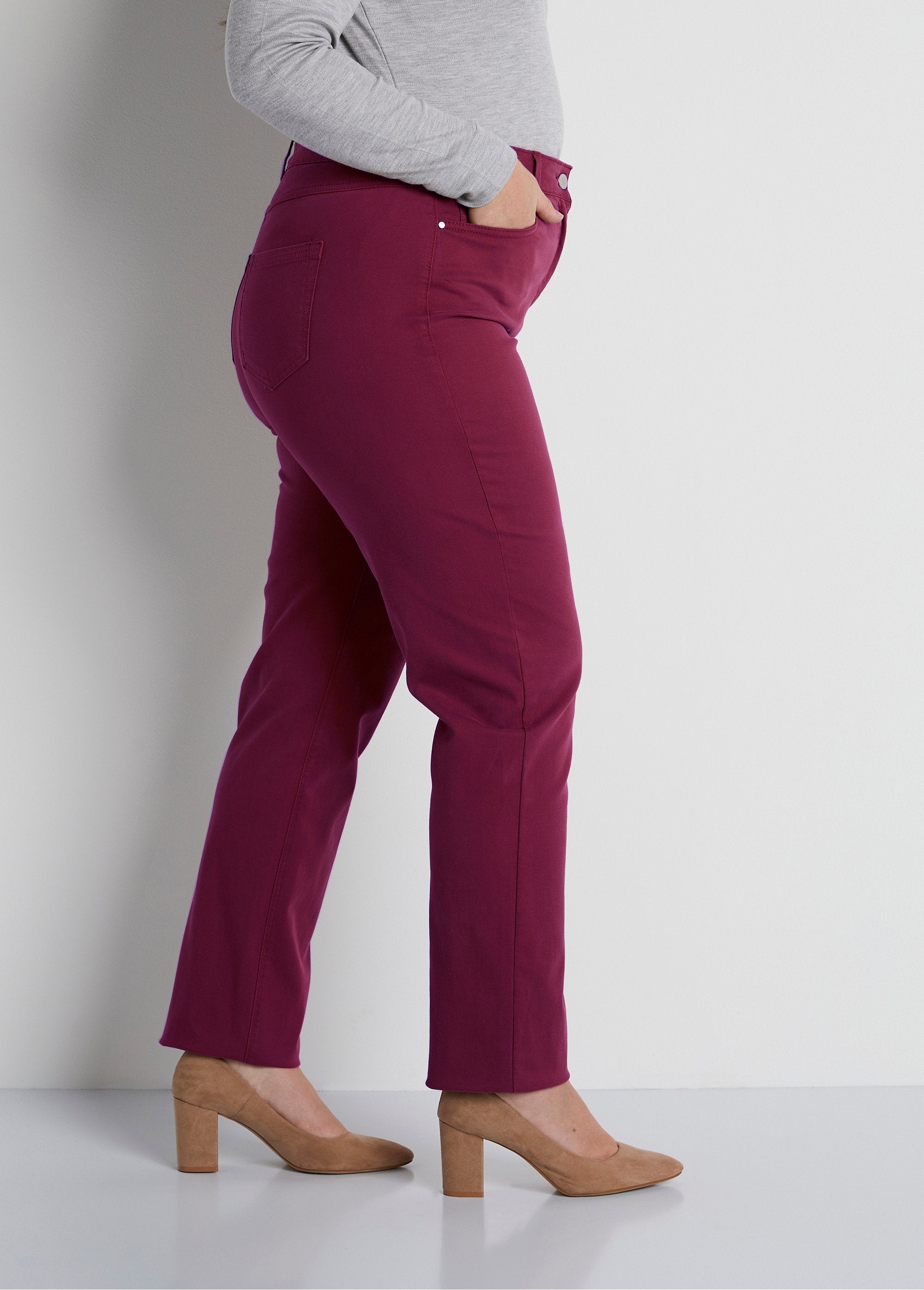 Pantaloni_5_tasche_a_gamba_dritta_in_cotone_elasticizzato_Bordeaux_DR1_curvy