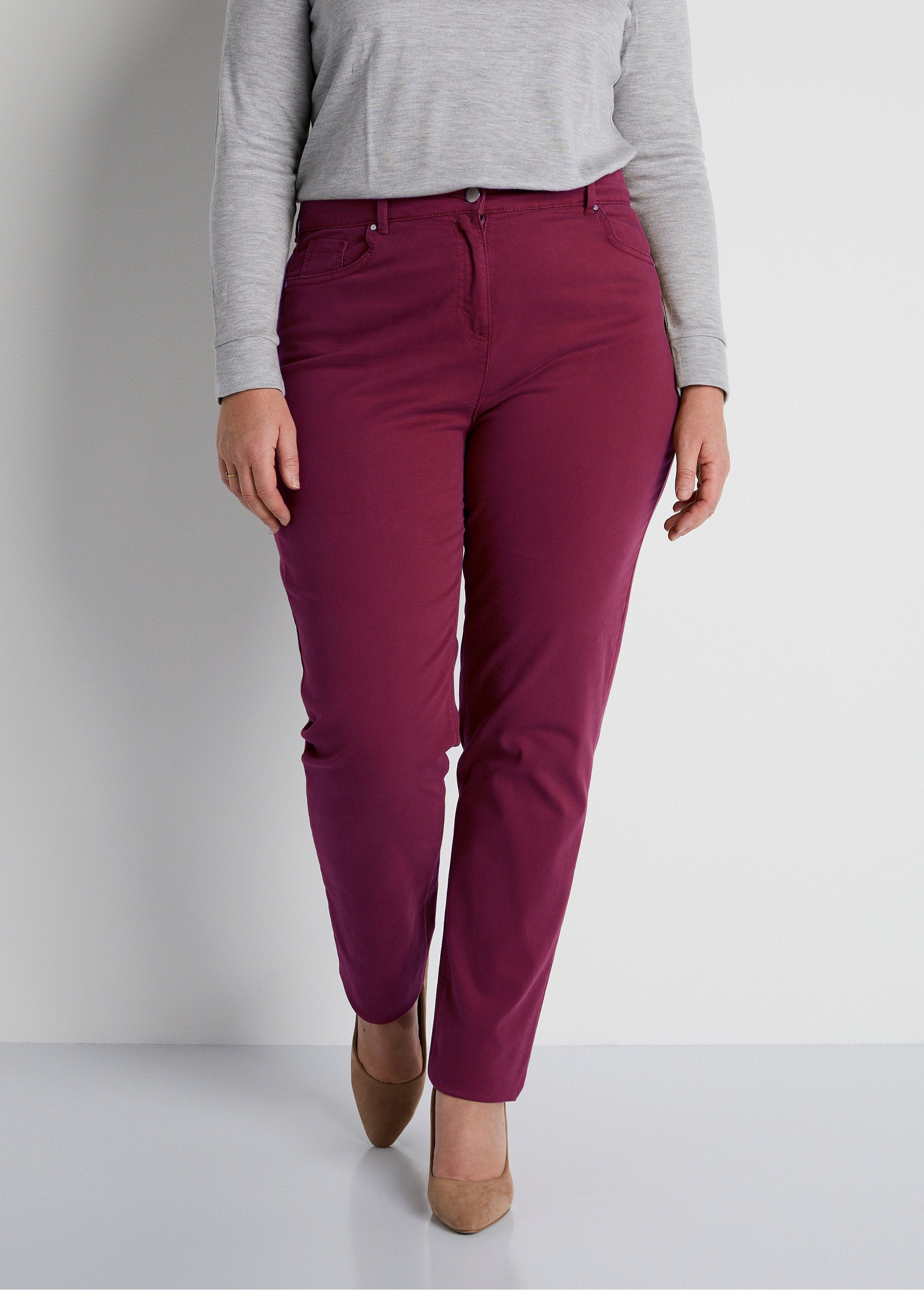 Pantaloni_5_tasche_a_gamba_dritta_in_cotone_elasticizzato_Bordeaux_FA1_curvy