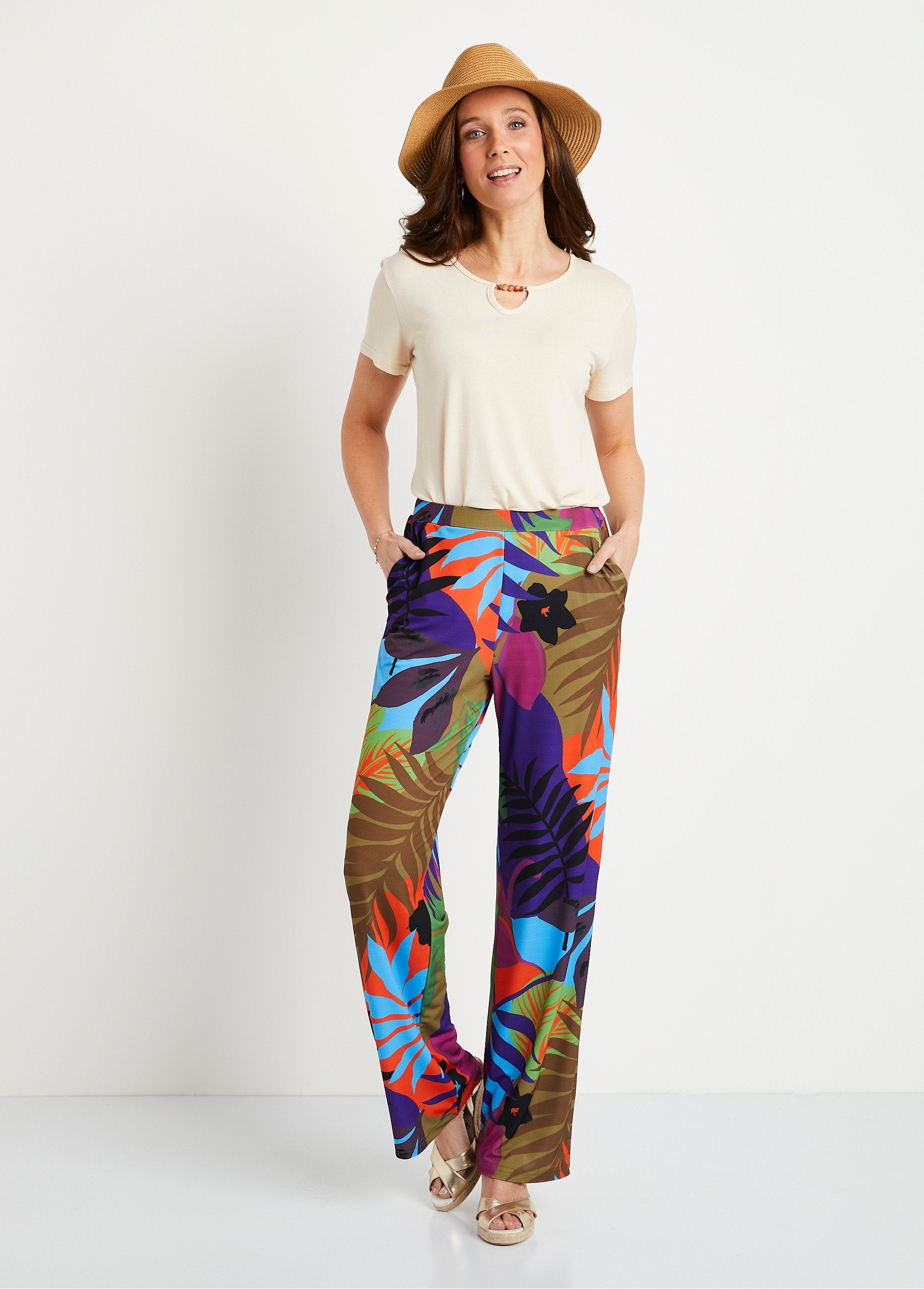 Pantaloni_aderenti_con_elastico_stampato_in_vita_Multicolore_SF1_slim