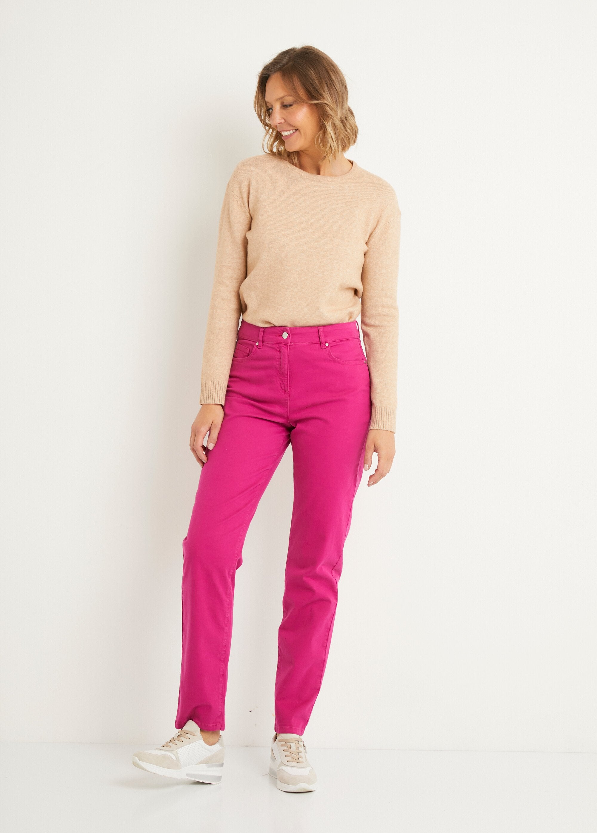 Pantaloni_5_tasche_a_gamba_dritta_in_cotone_elasticizzato_Rose_magenta_SF1_slim