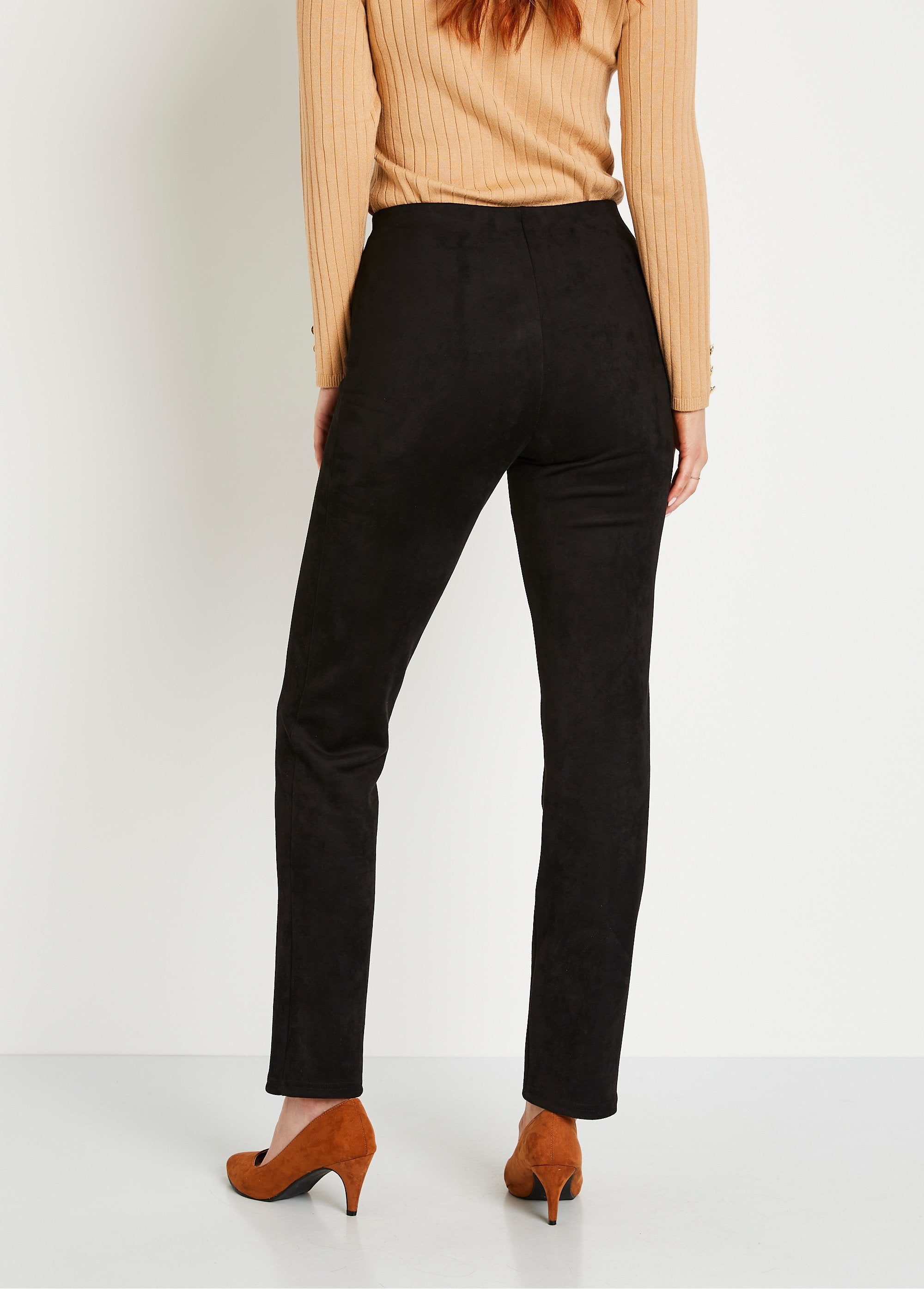 Pantalon_droit_ceinture_élastiquée_maille_suédée_Noir_DO1_slim