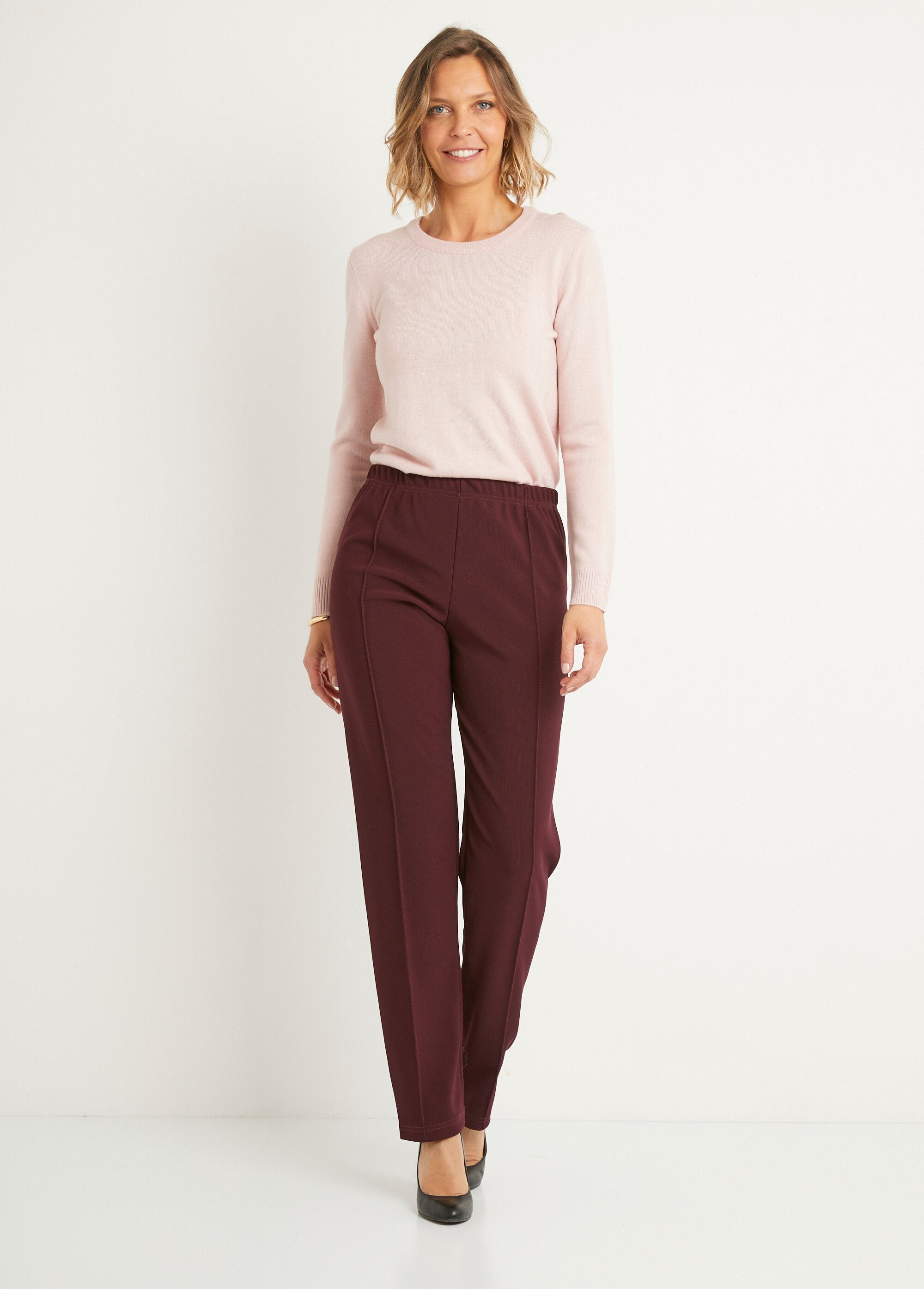 Pantaloni_a_gamba_dritta_con_vita_elasticizzata_in_maglia_a_costine_Bordeaux_SF1_slim