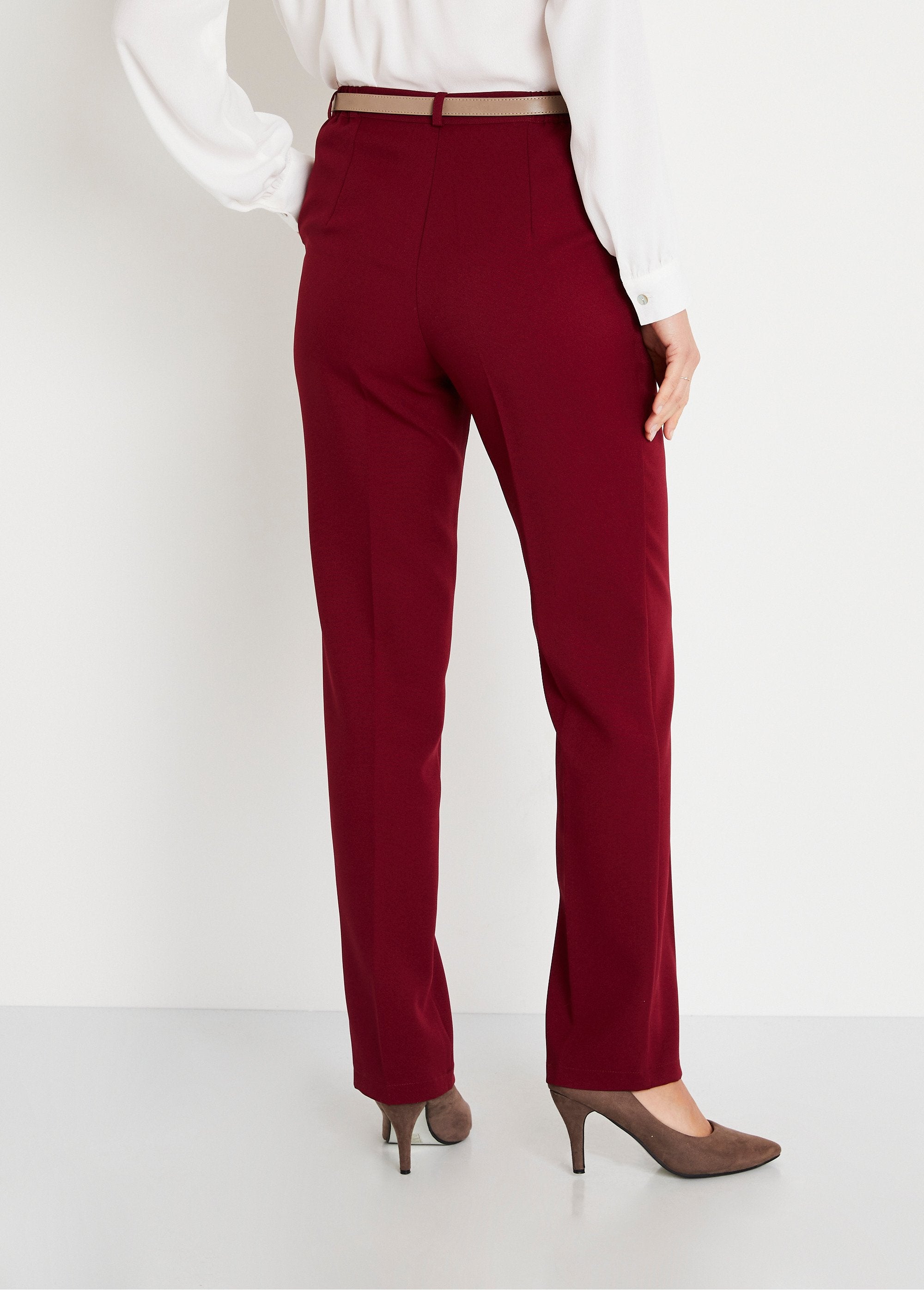 Pantalon_droit_uni_taille_semi_élastiquée_Bordeaux_DO1_slim