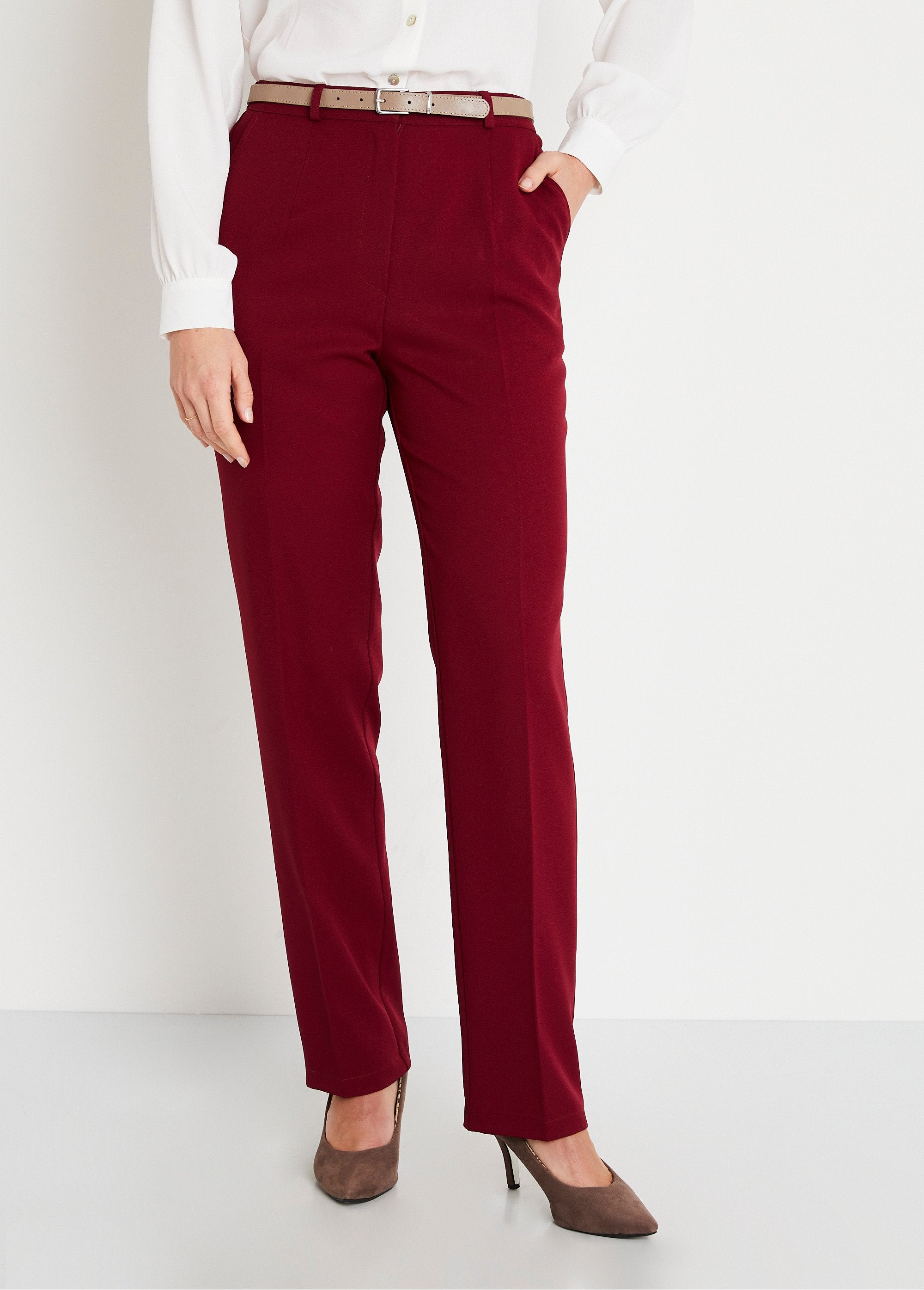 Pantalon_droit_uni_taille_semi_élastiquée_Bordeaux_FA1_slim