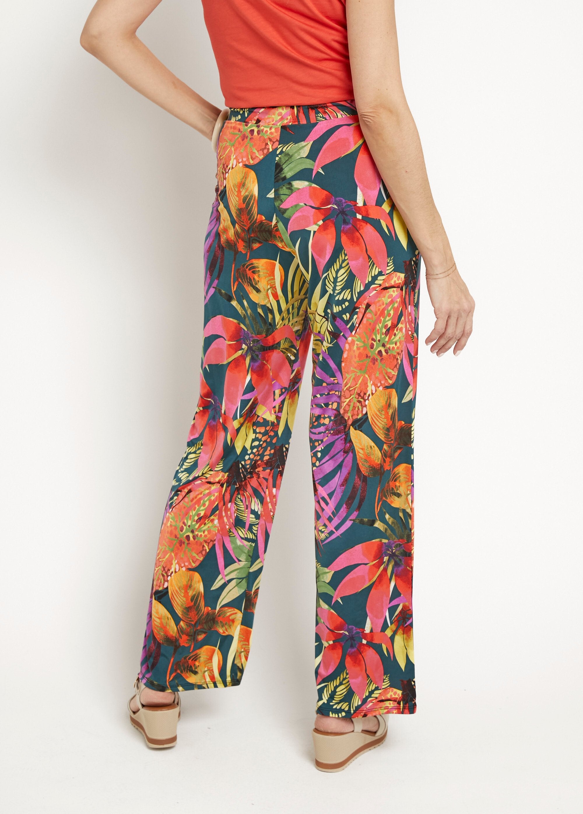 Pantalon_fluide_stretch,_fleuri_tropical_Multicolore_DO1_slim