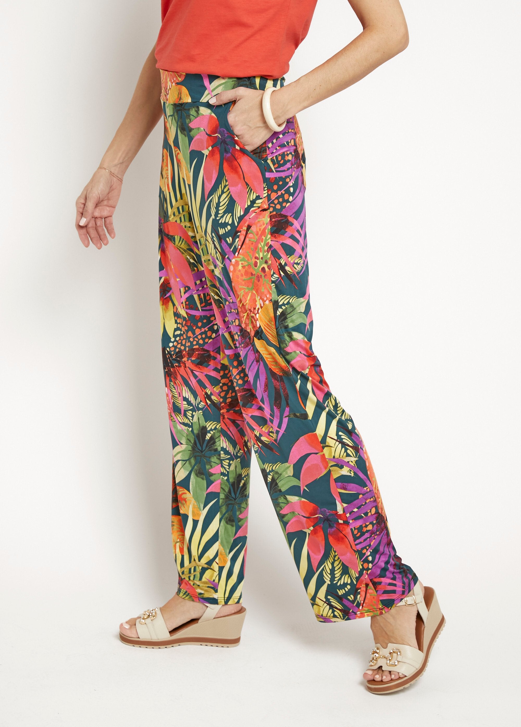 Pantalon_fluide_stretch,_fleuri_tropical_Multicolore_GA1_slim