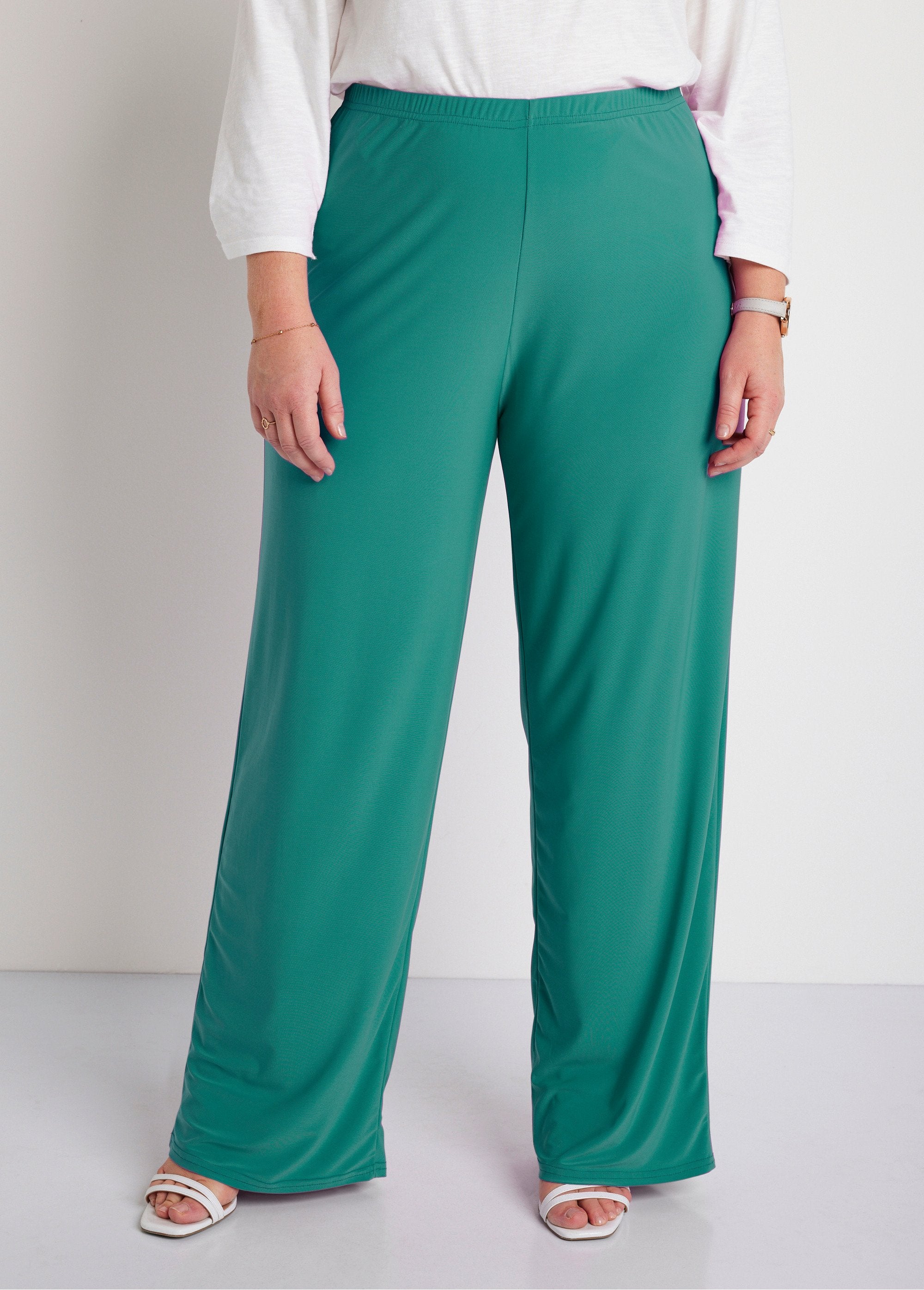 Pantaloni_fluidi_con_vita_elasticizzata_in_maglia_Verde_semplice_FA1_curvy