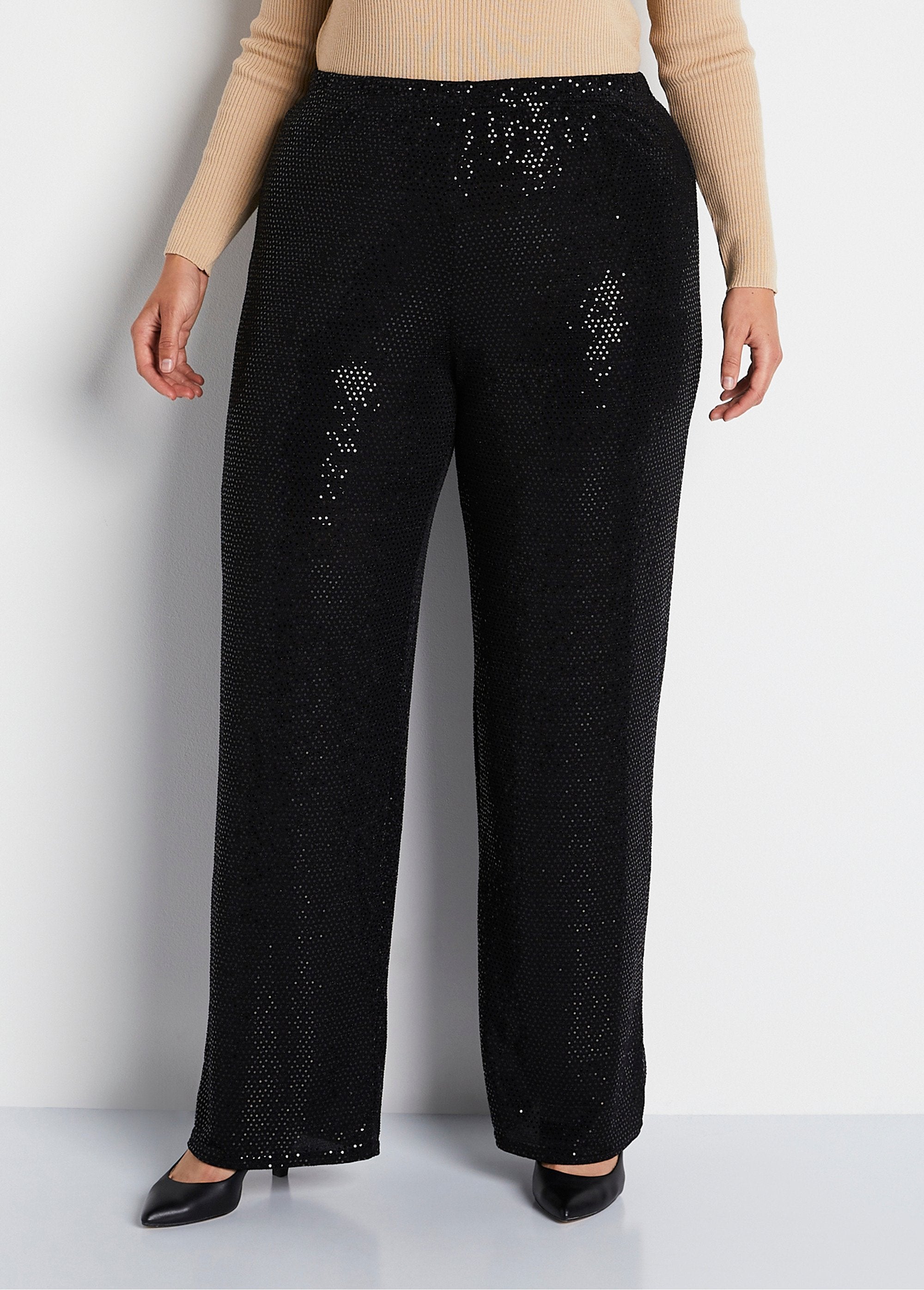 Pantaloni_a_gamba_larga_con_elastico_in_vita_in_rete_di_paillettes_NERO_FA1_curvy