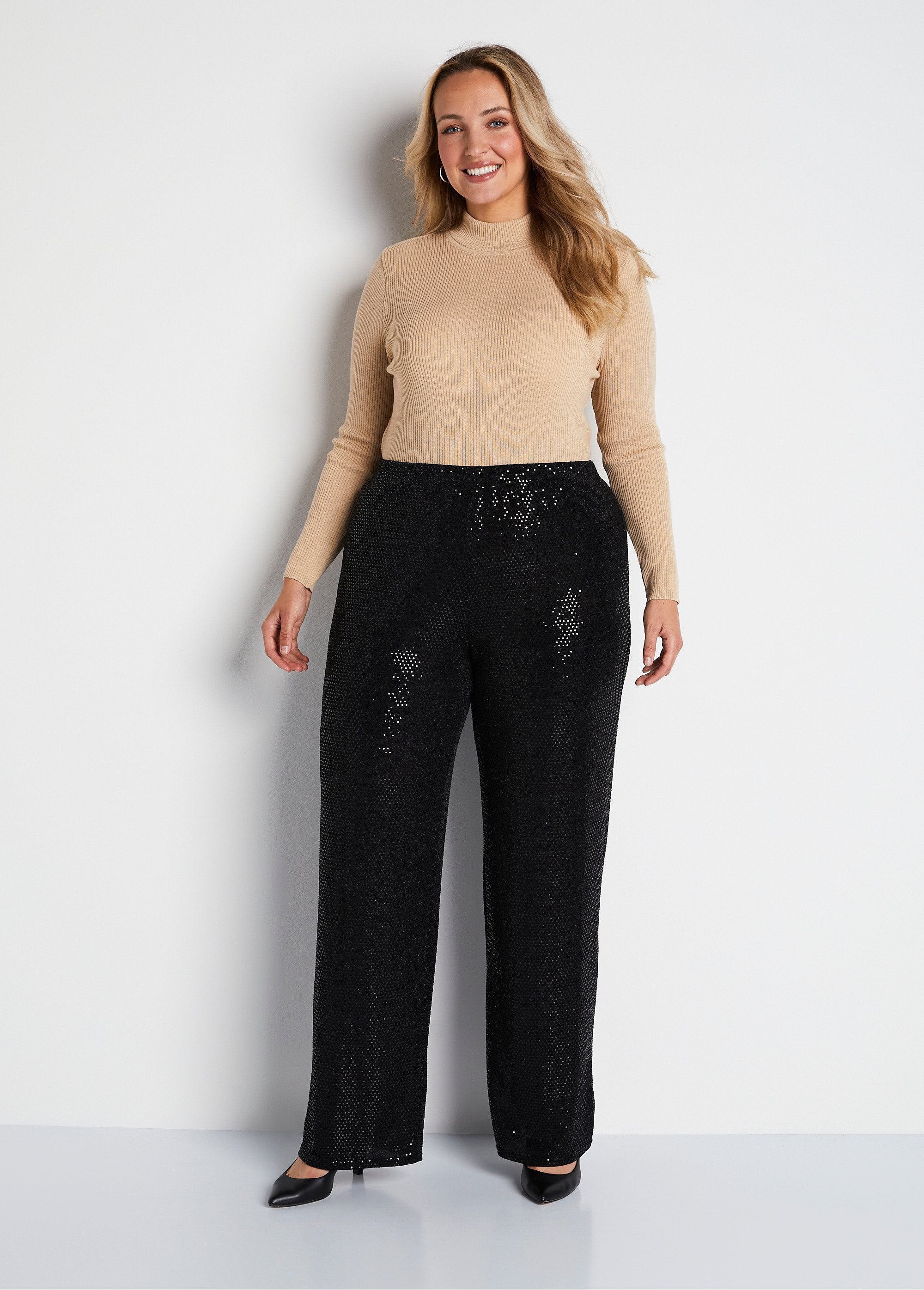 Pantaloni_a_gamba_larga_con_elastico_in_vita_in_rete_di_paillettes_NERO_SF1_curvy