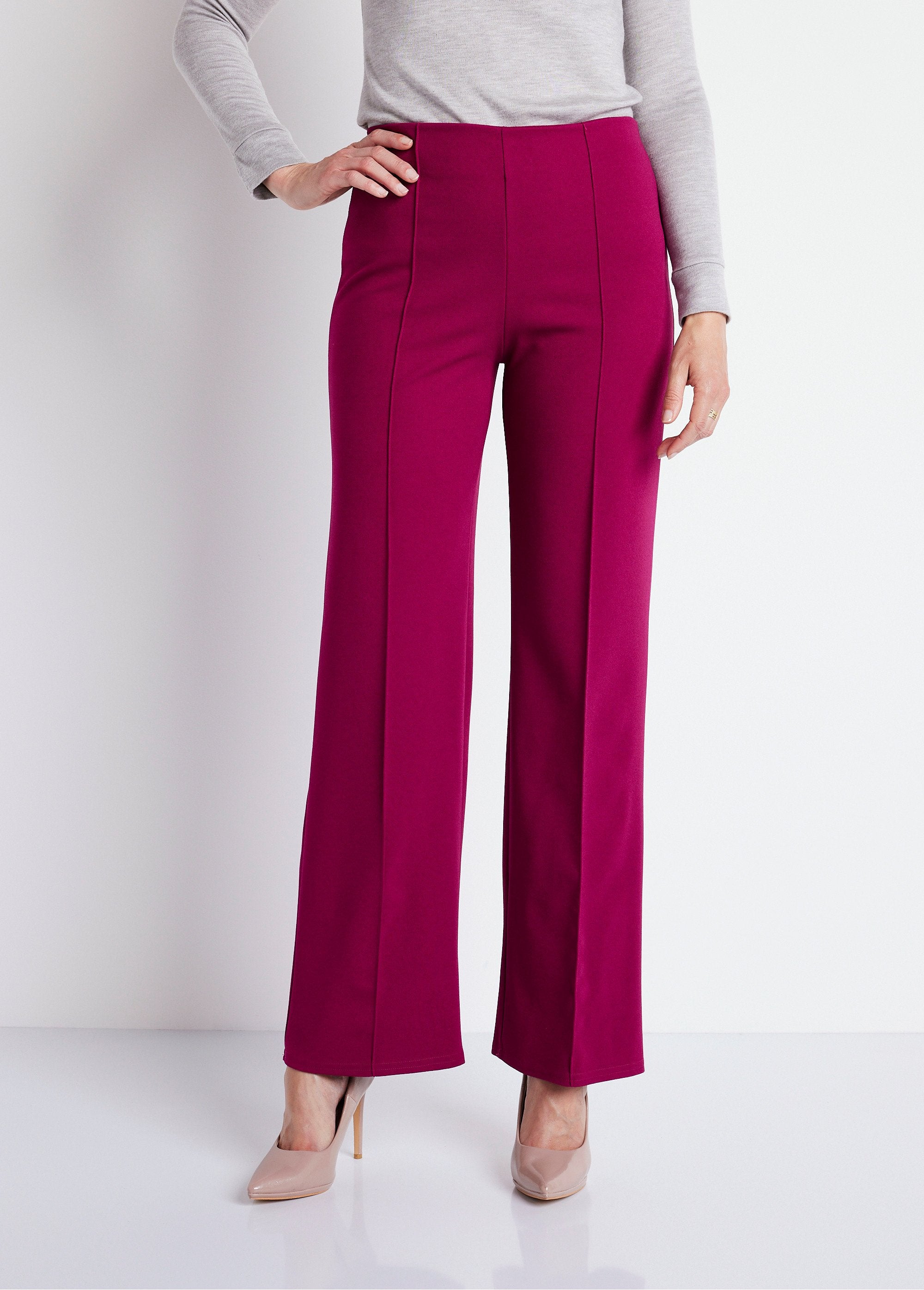 Pantaloni_in_maglia_crepe_con_elastico_in_vita_Lampone_FA1_slim