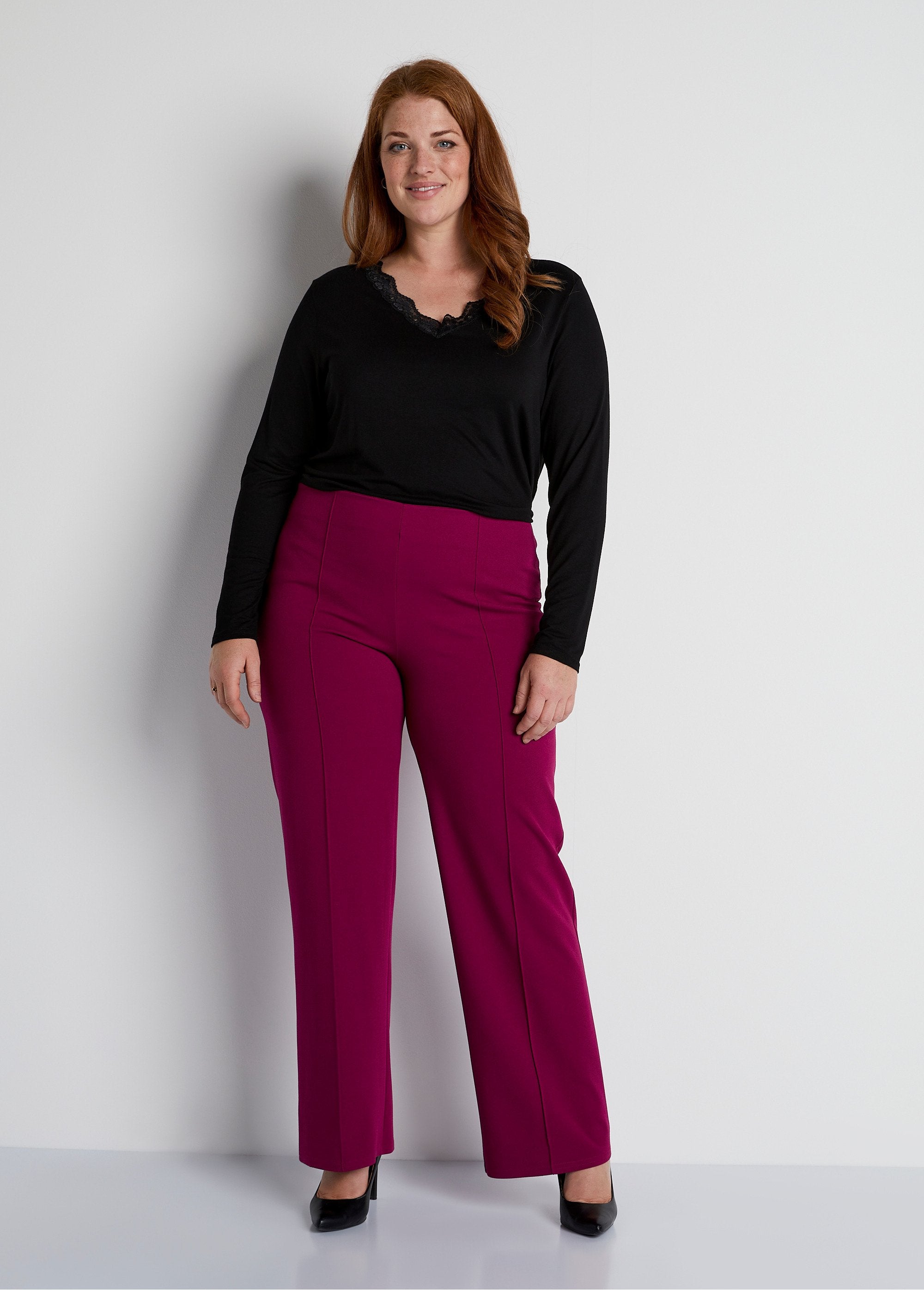 Pantaloni_in_maglia_crepe_con_elastico_in_vita_Lampone_SF1_curvy