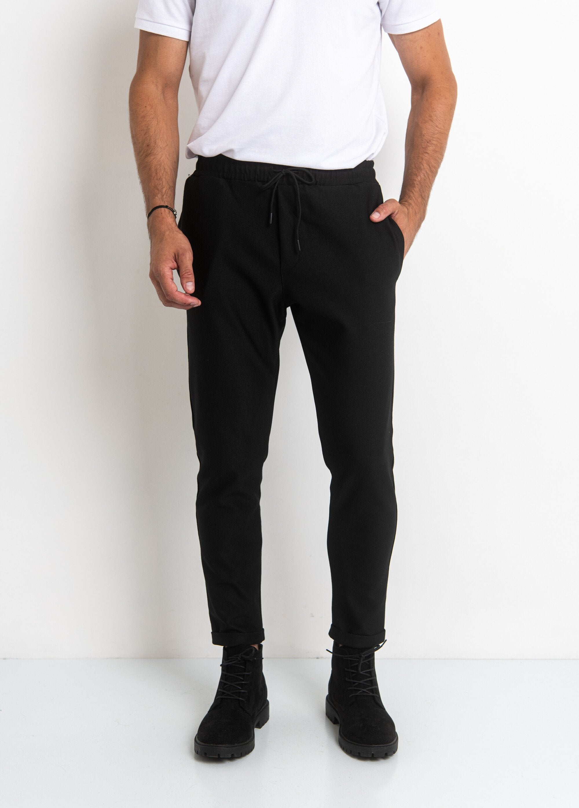 Pantaloni_in_maglia_piqué,_vestibilità_slim_Noir_FA1_slim