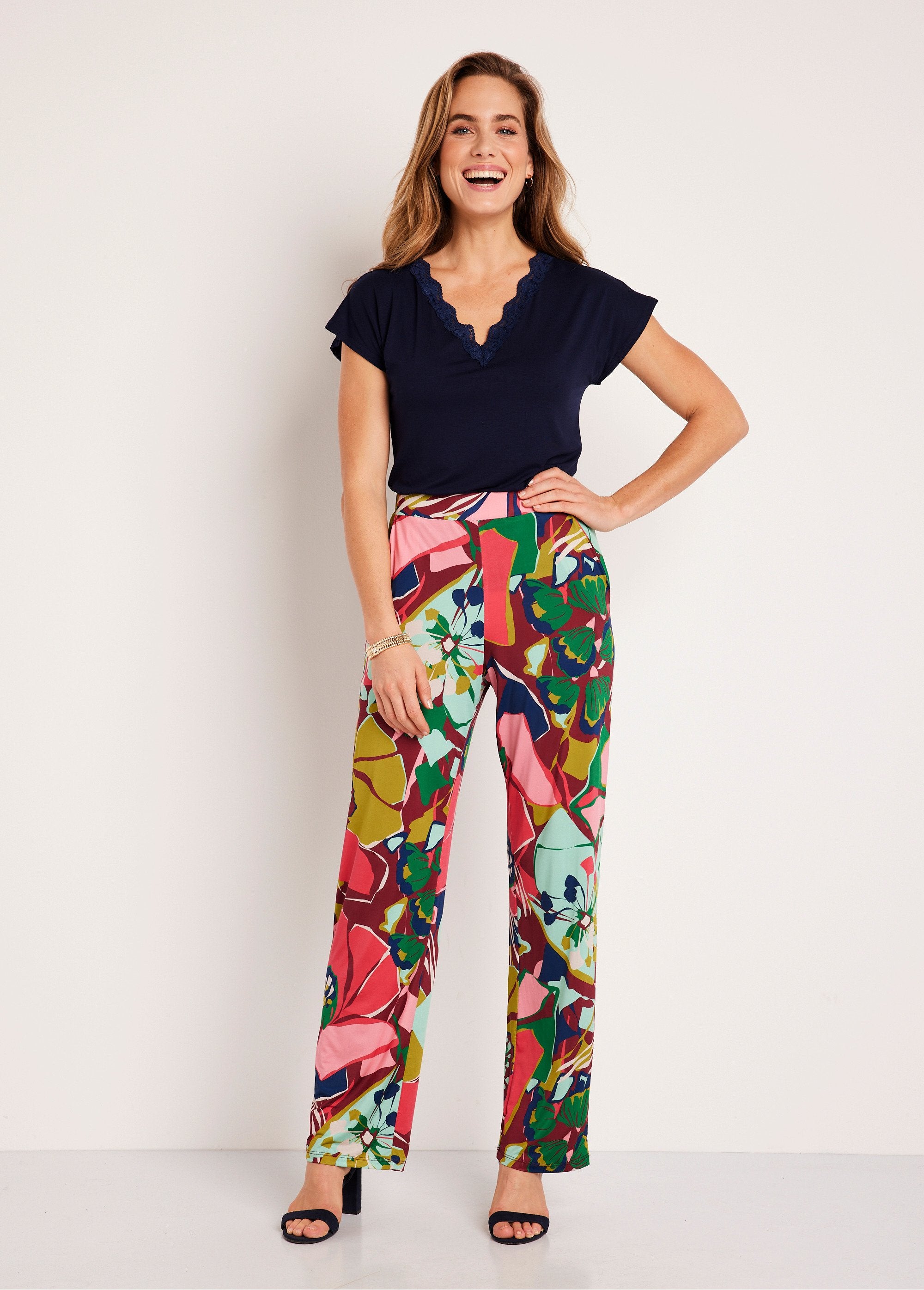 Pantaloni_a_gamba_larga_con_vita_semi-elasticizzata_Rosa_e_verde_SF1_slim