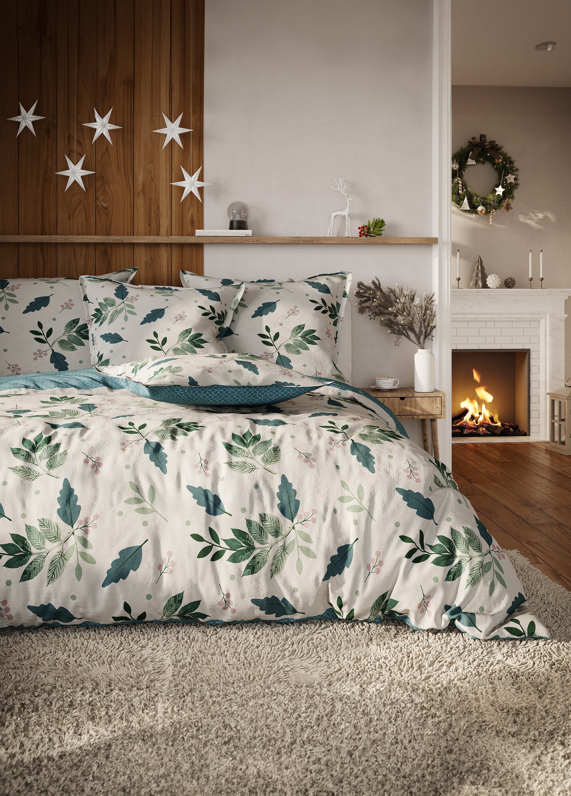 Set_di_biancheria_da_letto_in_flanella_4_pezzi_con_lenzuolo_piatto,_rovere_Imprime_bleu_FA1_slim