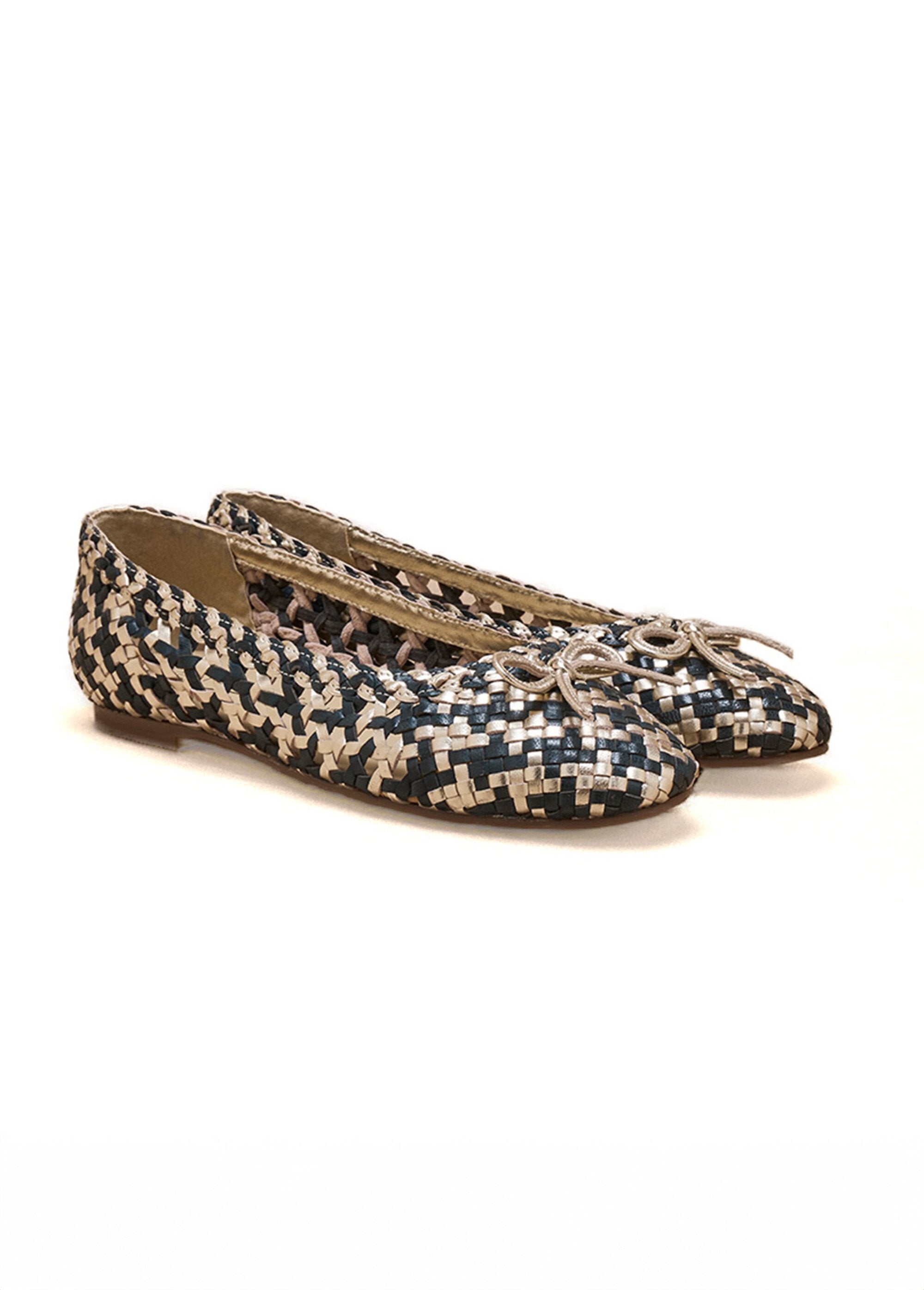 Ballerine_in_pelle_intrecciata,_larghezza_comfort_Marine_et_dore_DE1_slim