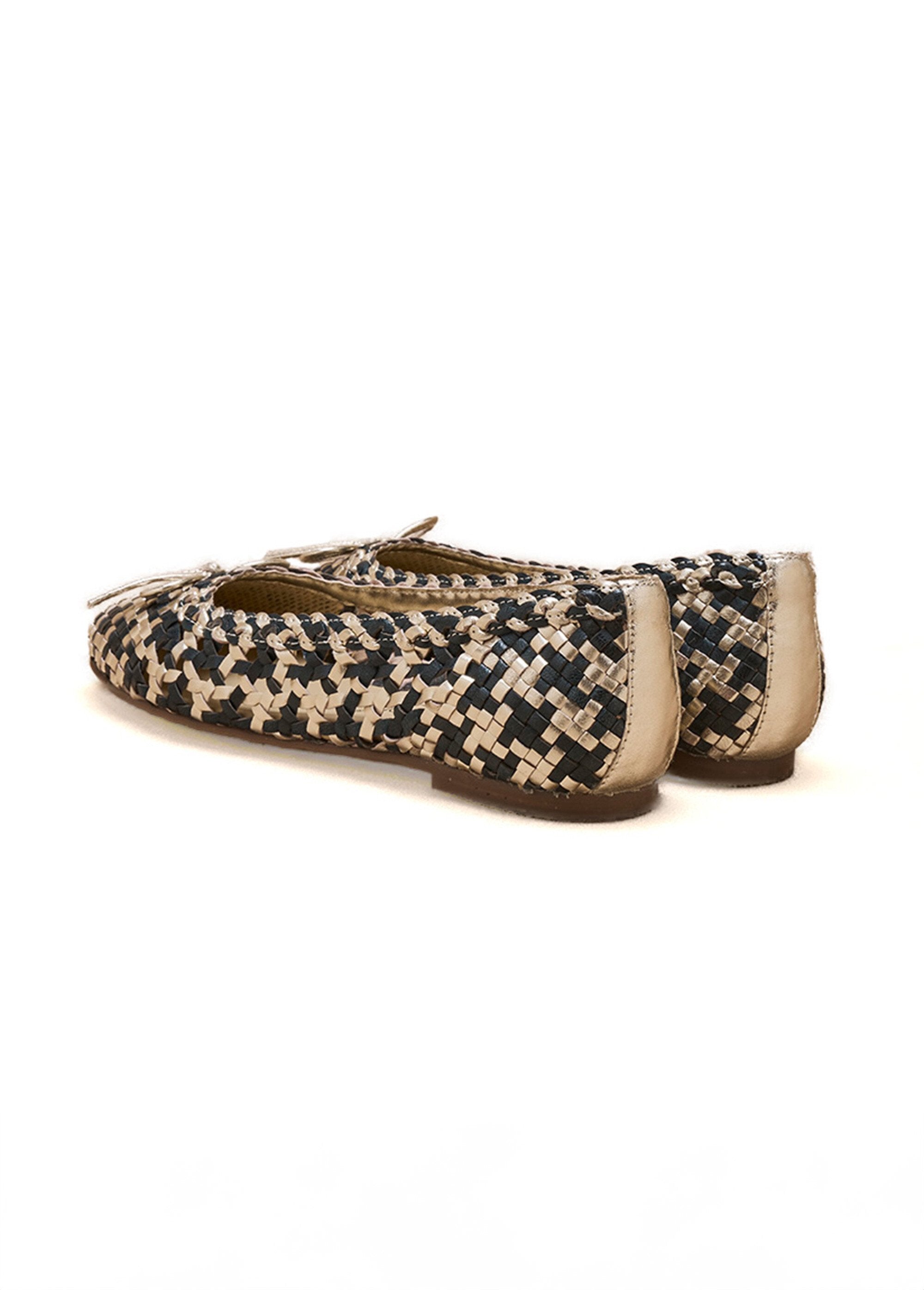 Ballerine_in_pelle_intrecciata,_larghezza_comfort_Marine_et_dore_DO1_slim