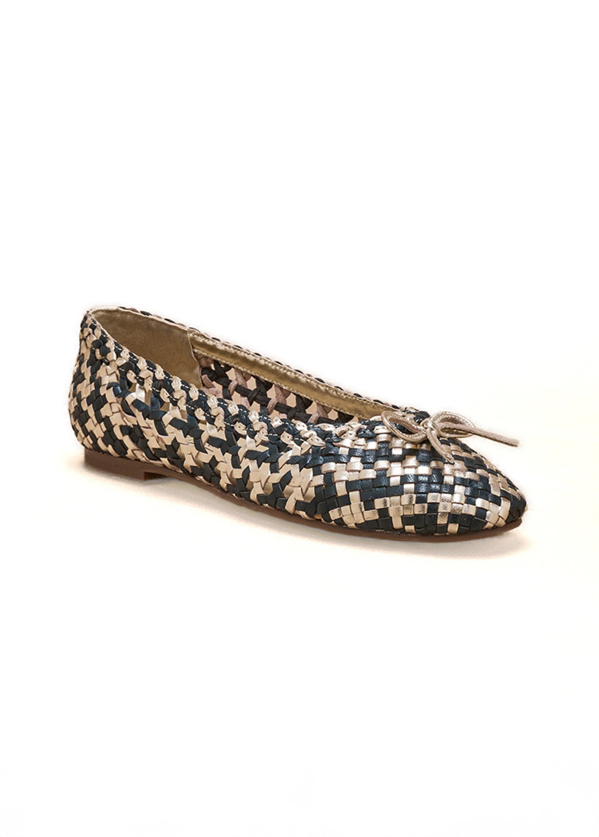 Ballerine_in_pelle_intrecciata,_larghezza_comfort_Marine_et_dore_FA1_slim