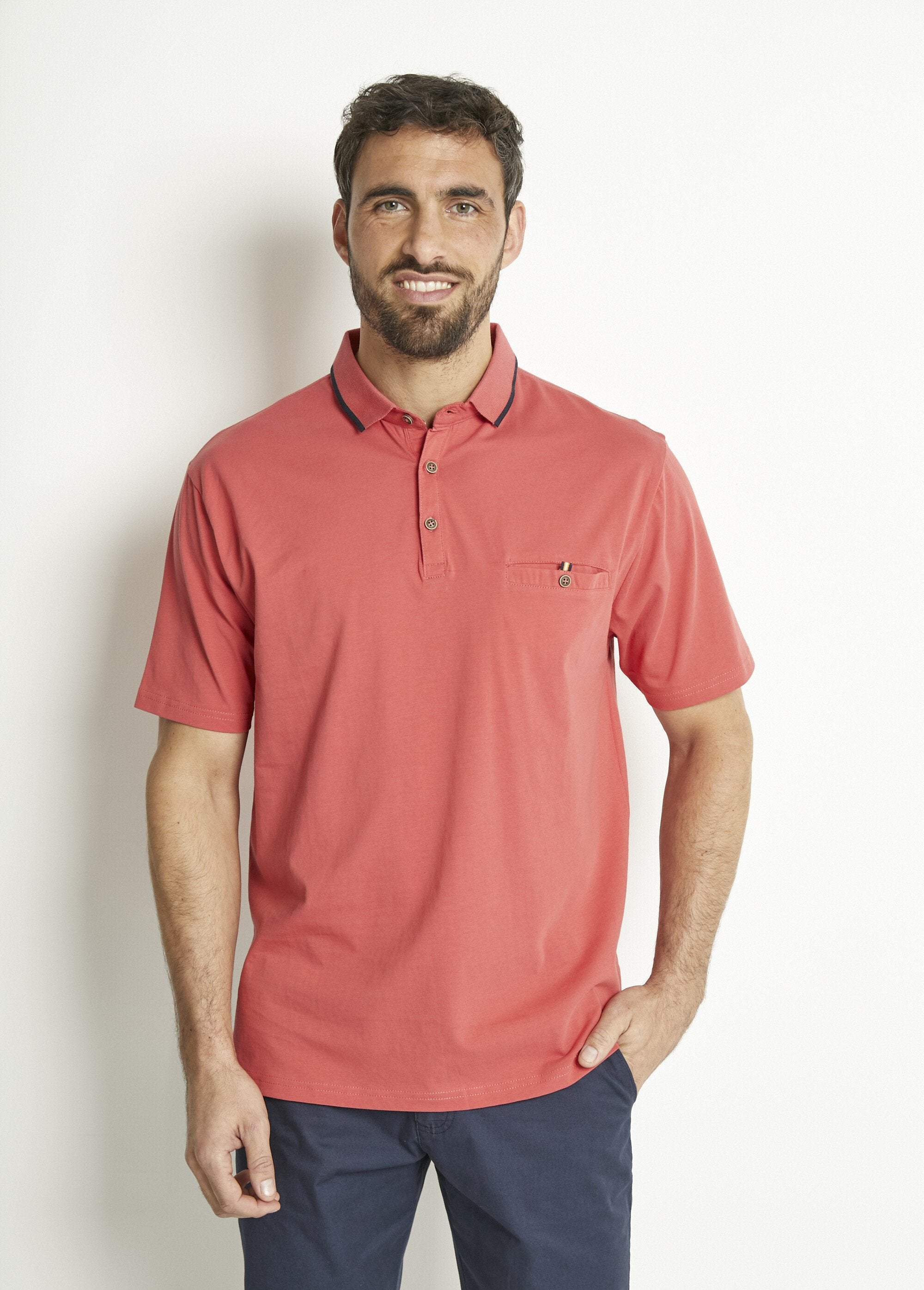 Polo_in_jersey_tinta_unita_con_colletto_in_cotone_bicolore_Corail_FA1_slim