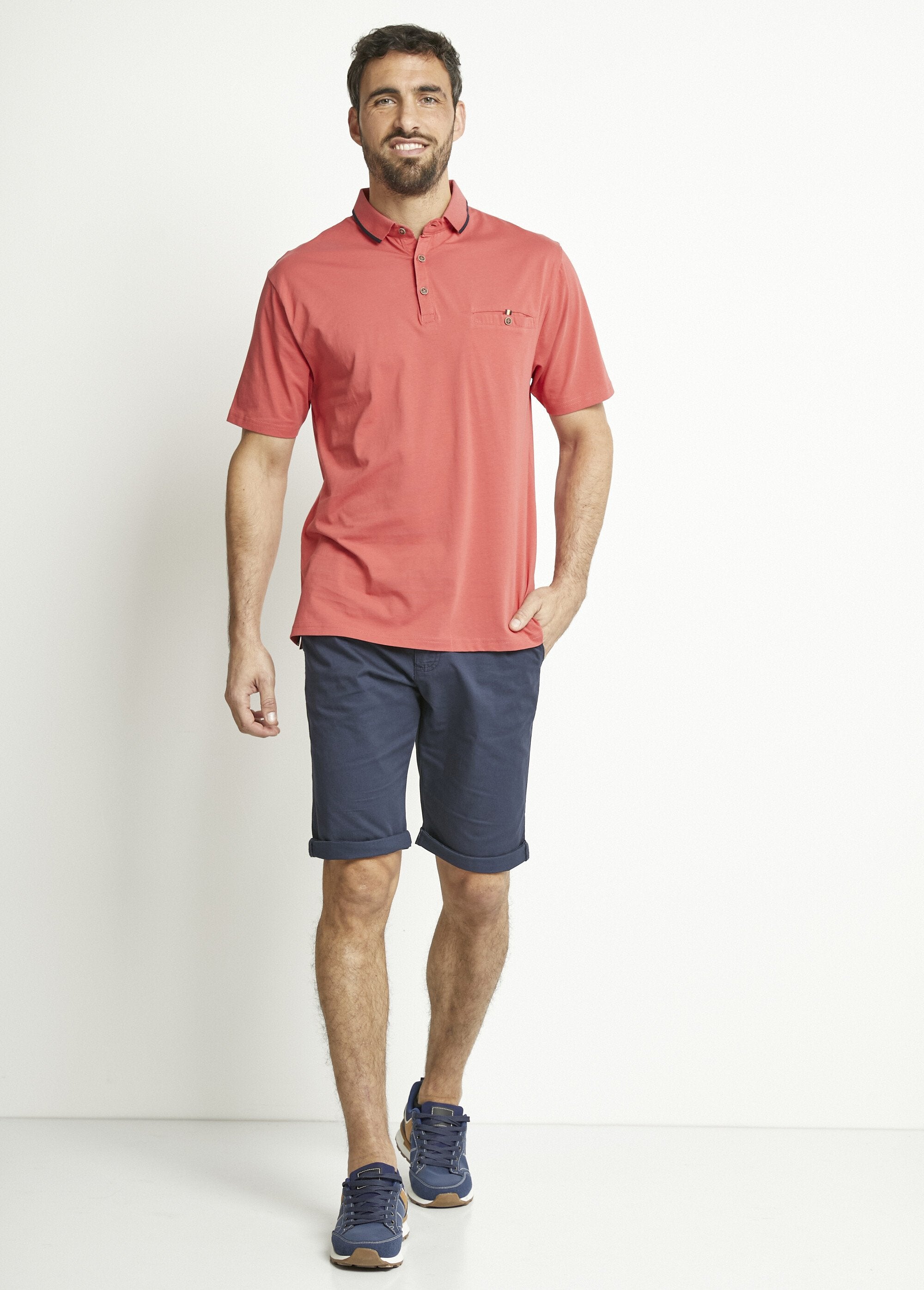 Polo_in_jersey_tinta_unita_con_colletto_in_cotone_bicolore_Corail_SF1_slim