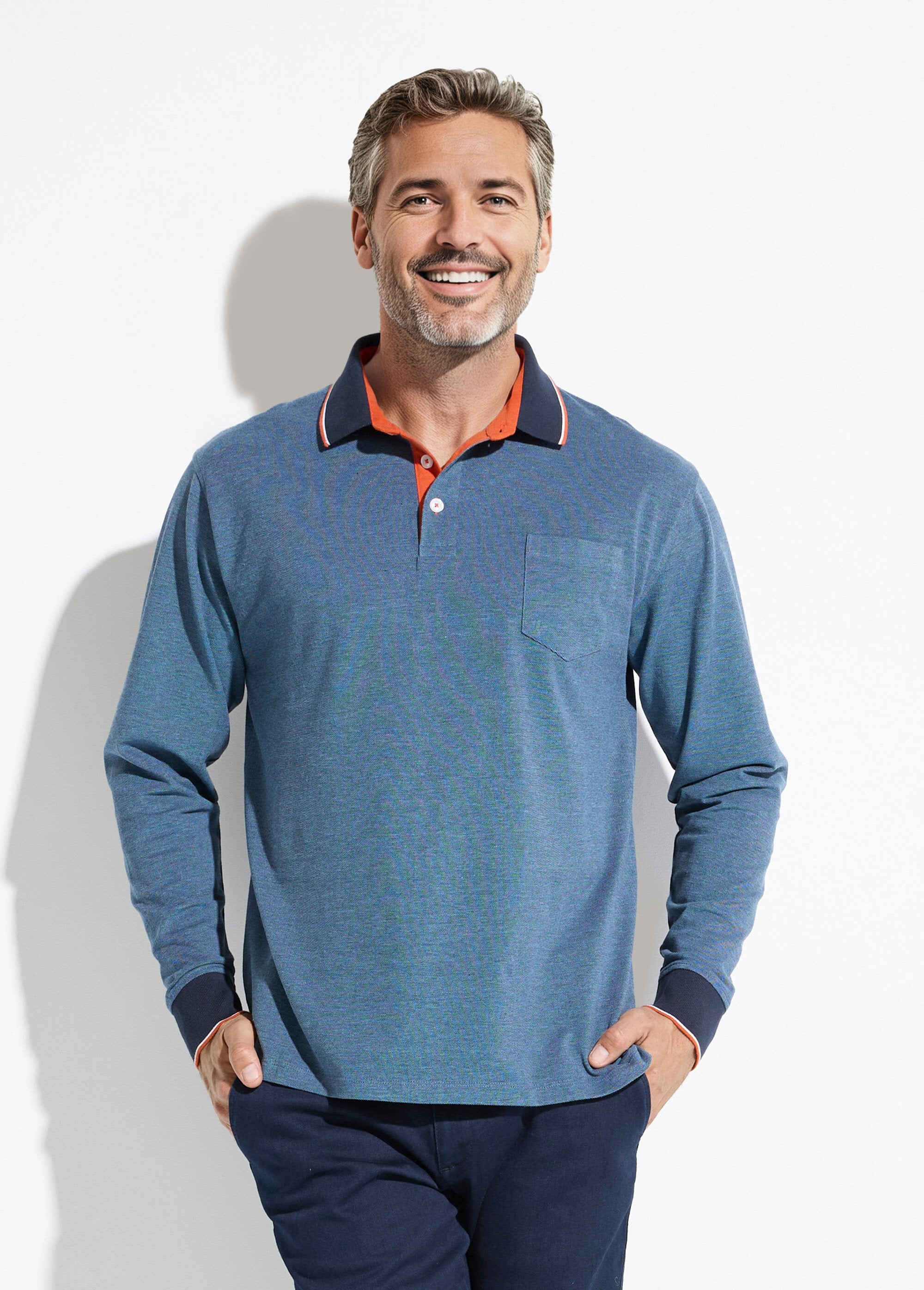 Polo_a_maniche_lunghe_in_piqué_di_cotone_Bleu_FA1_slim