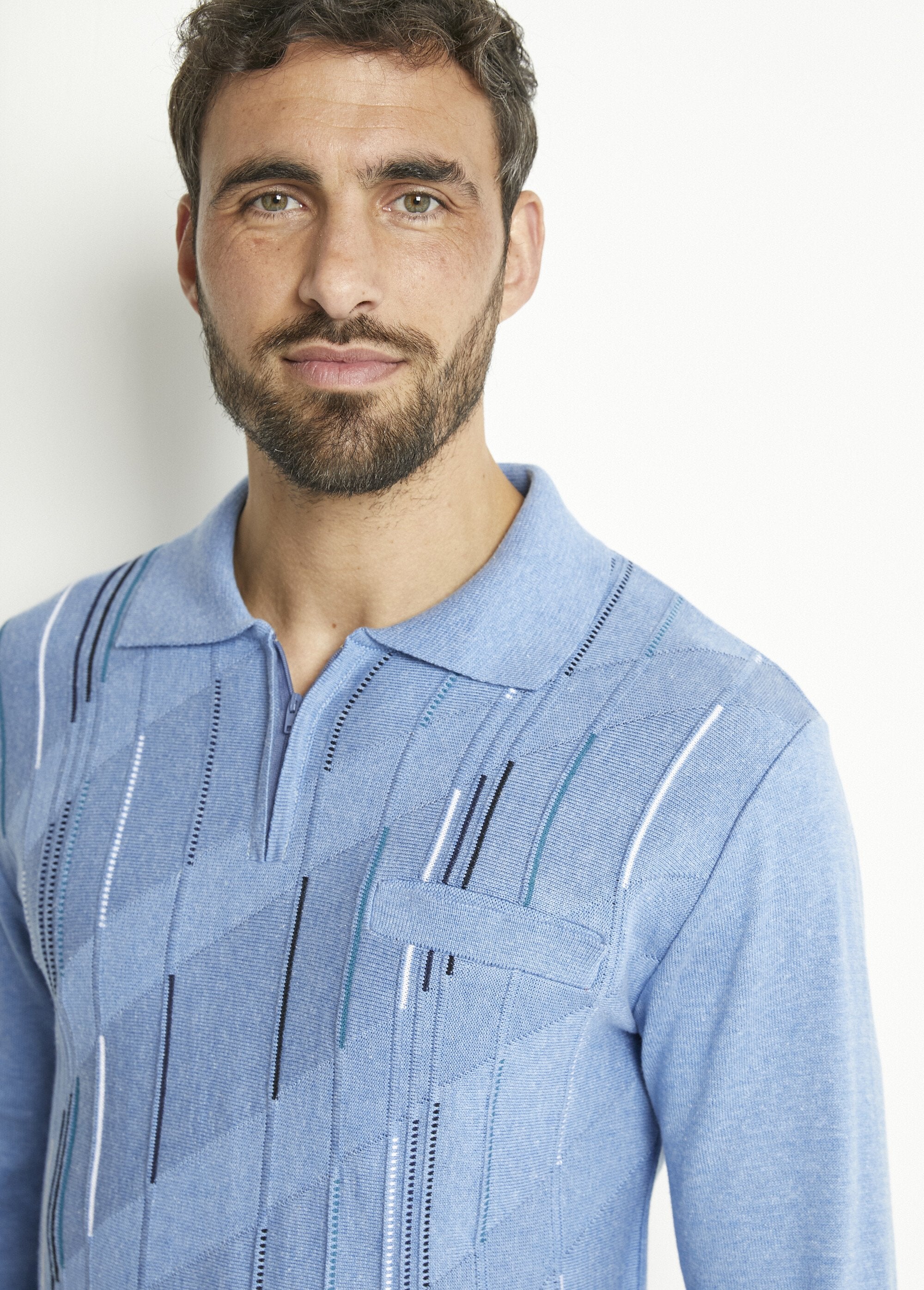 Polo_a_maniche_lunghe_in_cotone_jacquard_con_zip_Bleu_DE1_slim