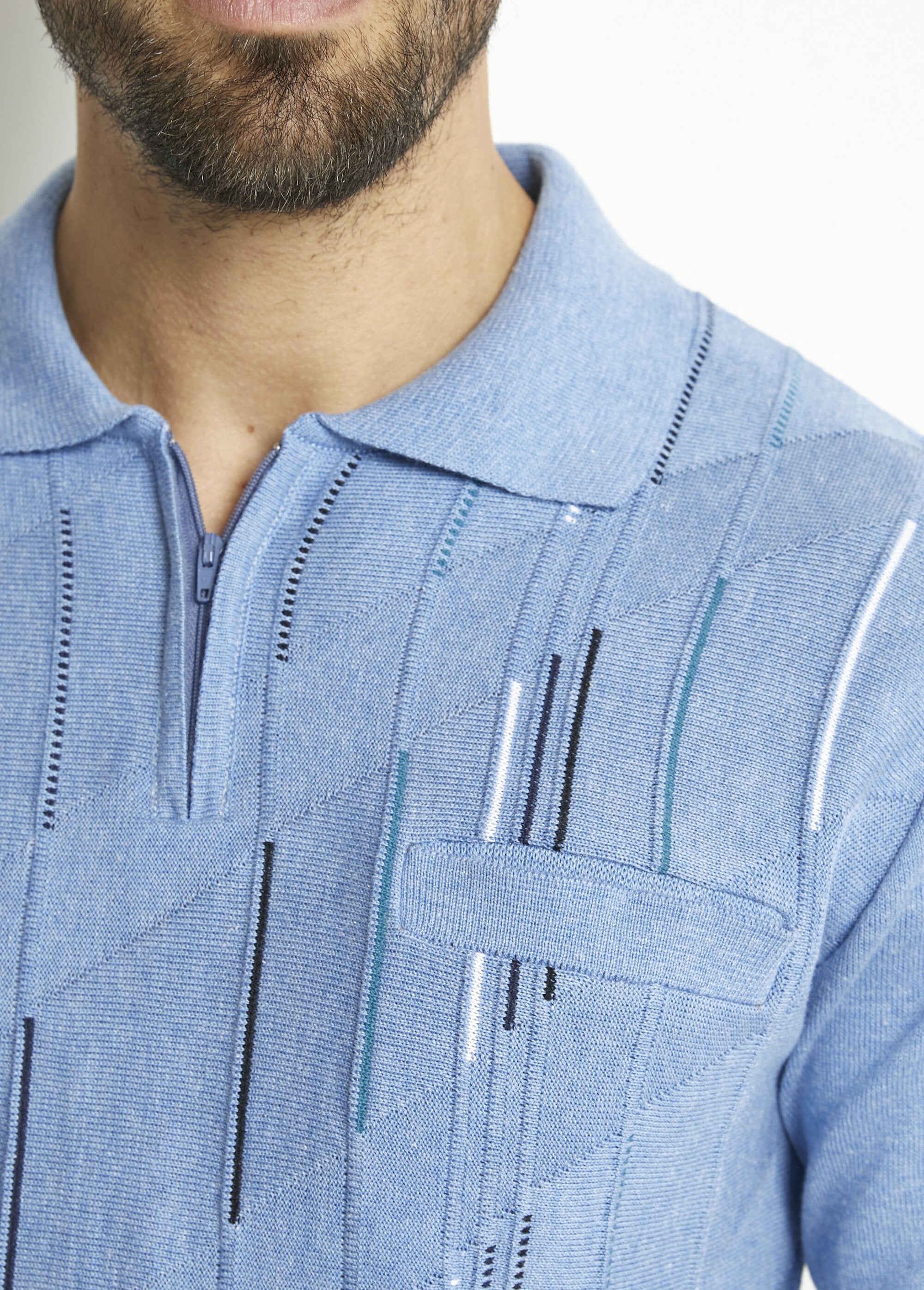 Polo_a_maniche_lunghe_in_cotone_jacquard_con_zip_Bleu_DE2_slim