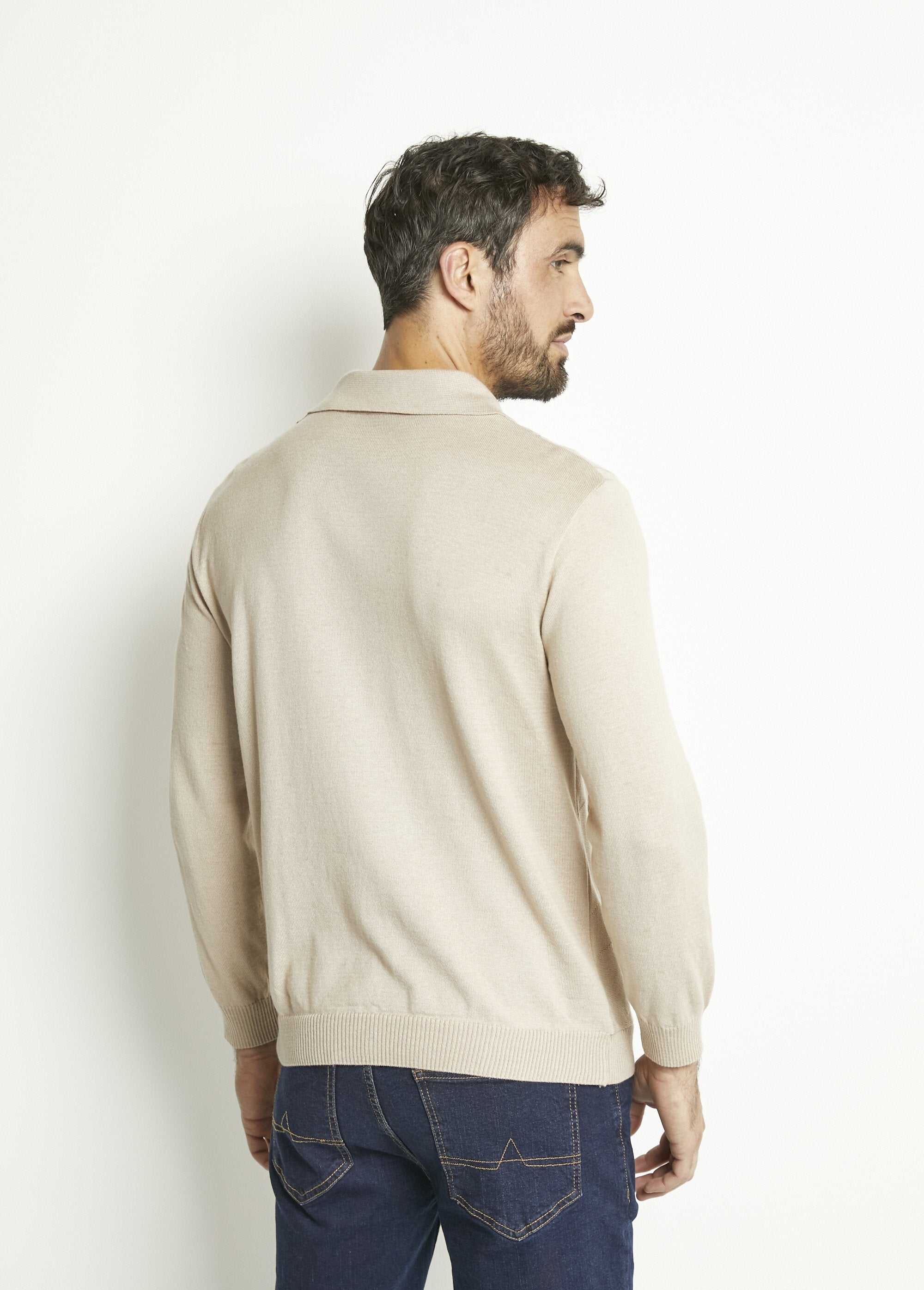 Polo_a_maniche_lunghe_in_cotone_jacquard_con_zip_Beige_DO1_slim