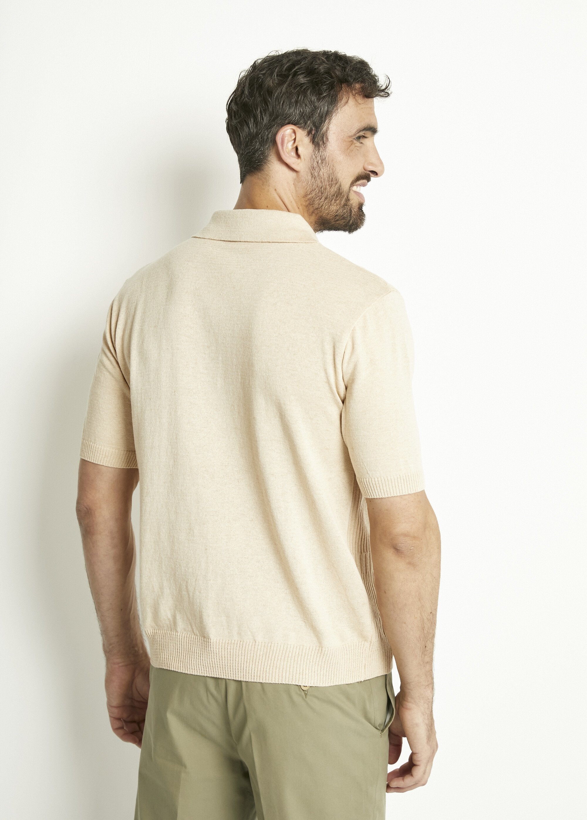 Polo_a_tinta_unita_con_zip,_maniche_corte,_cotone_cardato_Beige_DO1_slim